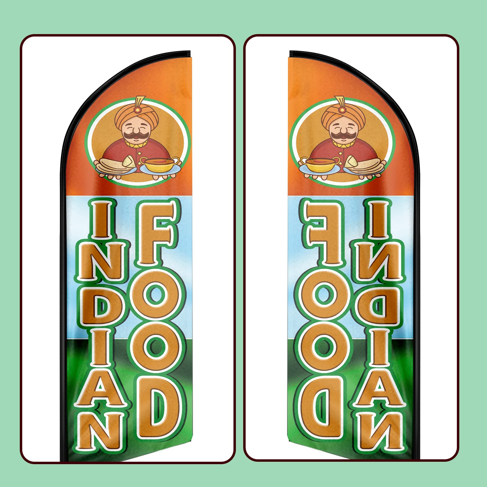 8FT Indian Food Themed Feather Flag - Vibrant Polyester Swooper Flag for Advertising, Fade Proof & Durable - Perfect for Restaurants, Food Trucks & Cultural Events (Flagpole Not Included)