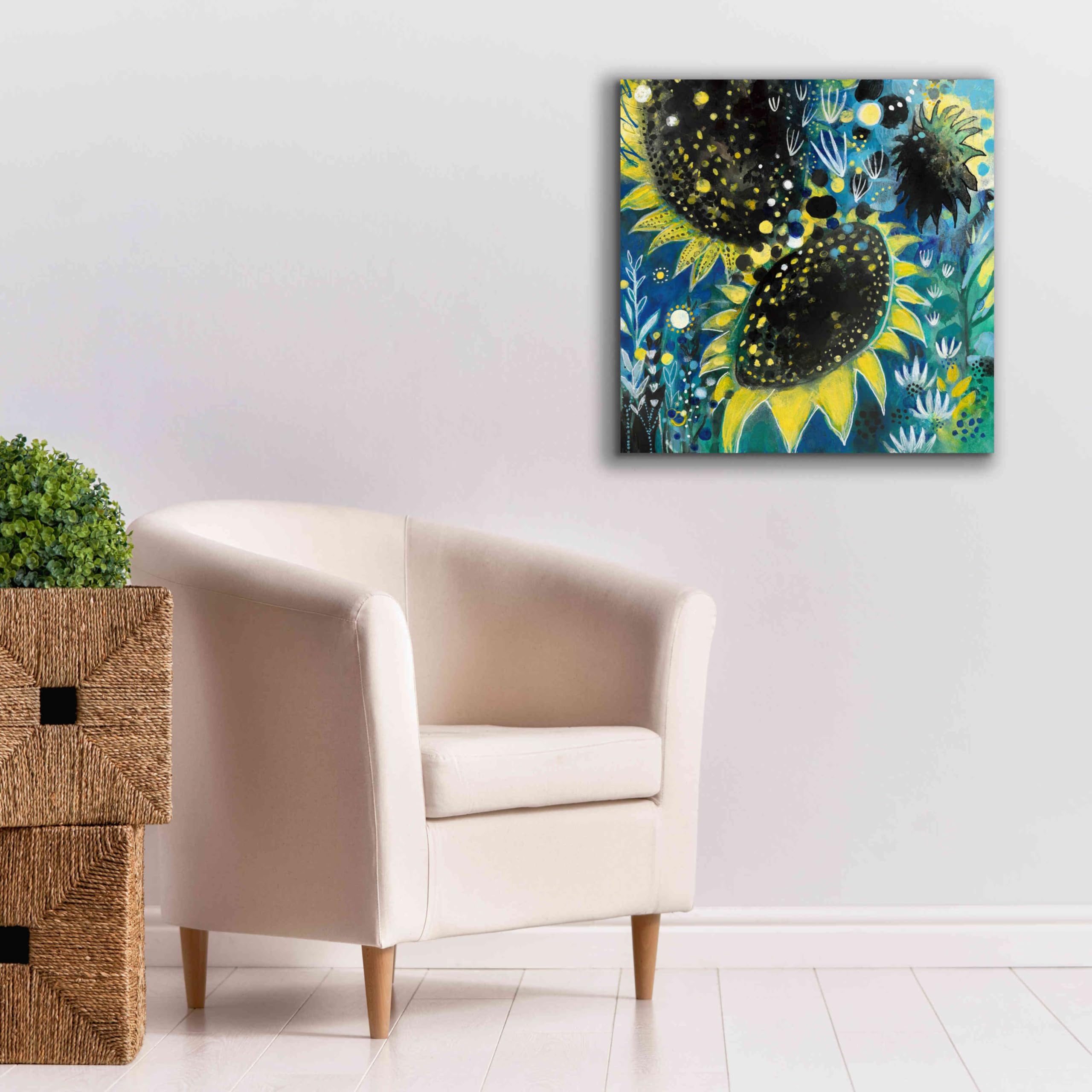 Epic Graffiti 'Sunflower Kisses' by Corina Capri - 26x26 Inch Giclee Canvas Wall Art Print - Modern Home Decor for Living Room, Bedroom & Office