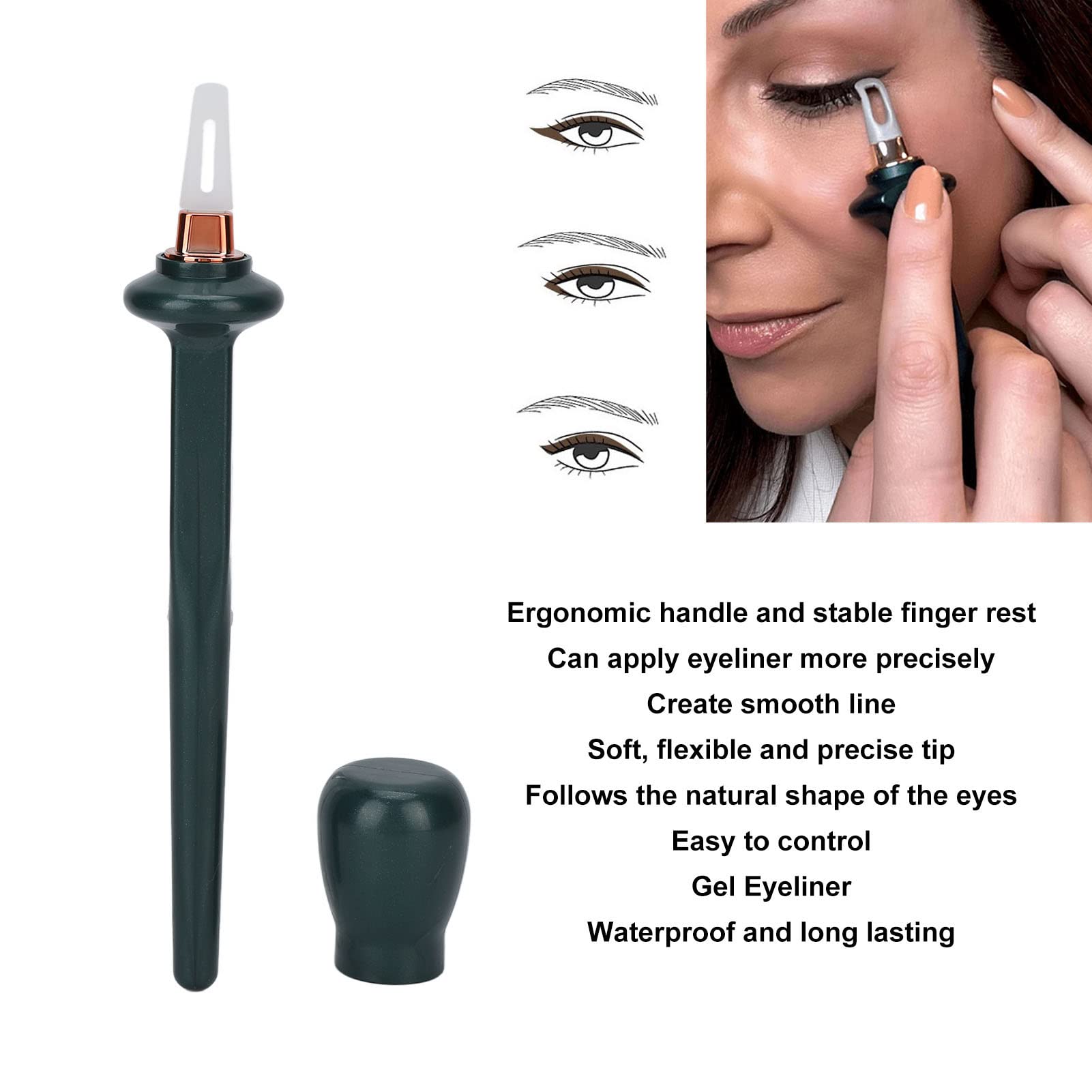 3pcs Waterproof Eyeliner Makeup Kit - Long Lasting Gel Eyeliner Guide Wand with Quick Application Tool (Green) - Perfect for Daily Makeup, Party Looks & Professional Beauty Routines