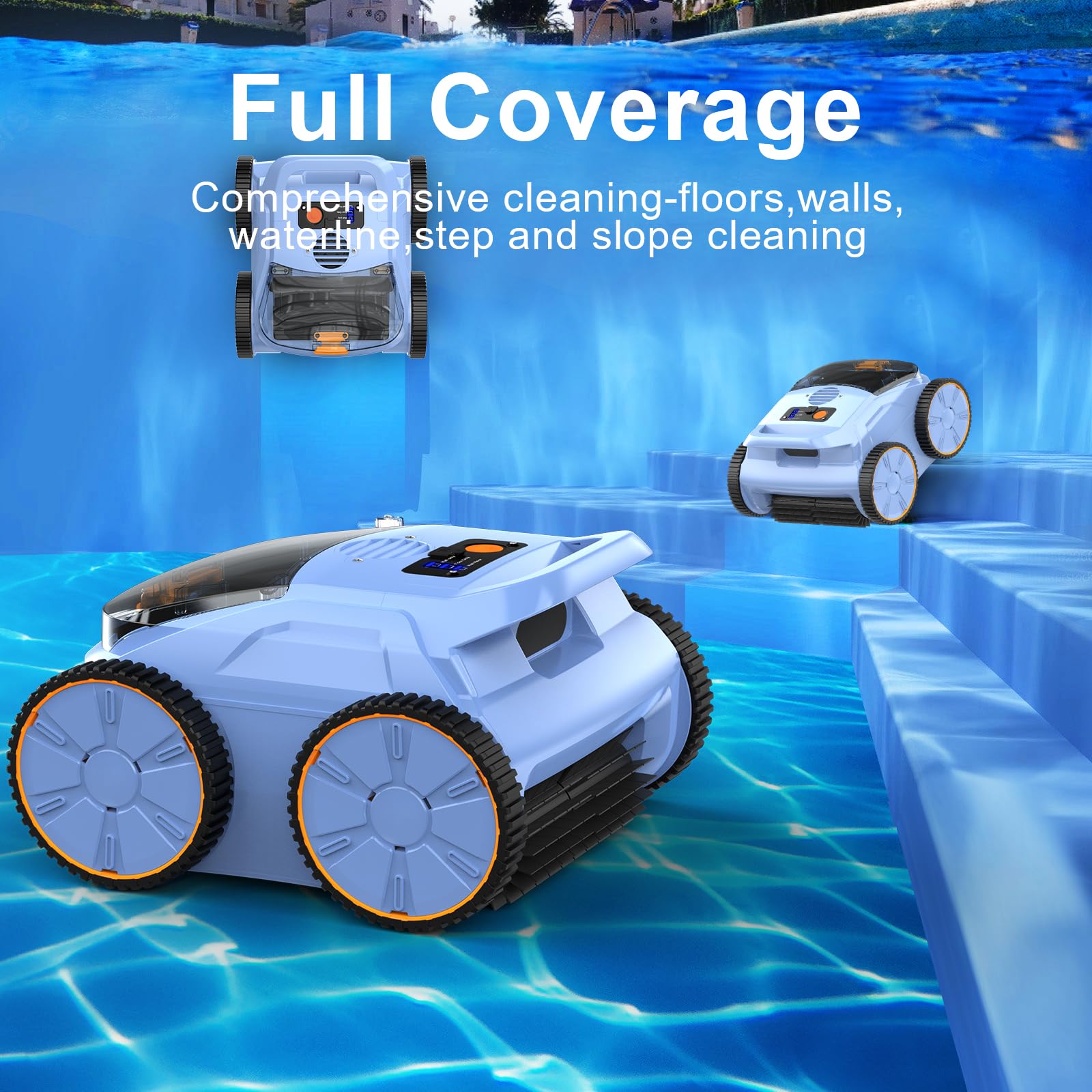 Seauto SAT20 Robotic Pool Cleaner - 180 Min Runtime, Wall Climbing for Inground & Above Ground Pools up to 2000 Sq.ft | Automatic Pool Vacuum for Crystal Clear Water | Perfect for Backyard, Vacation Homes & Commercial Pools