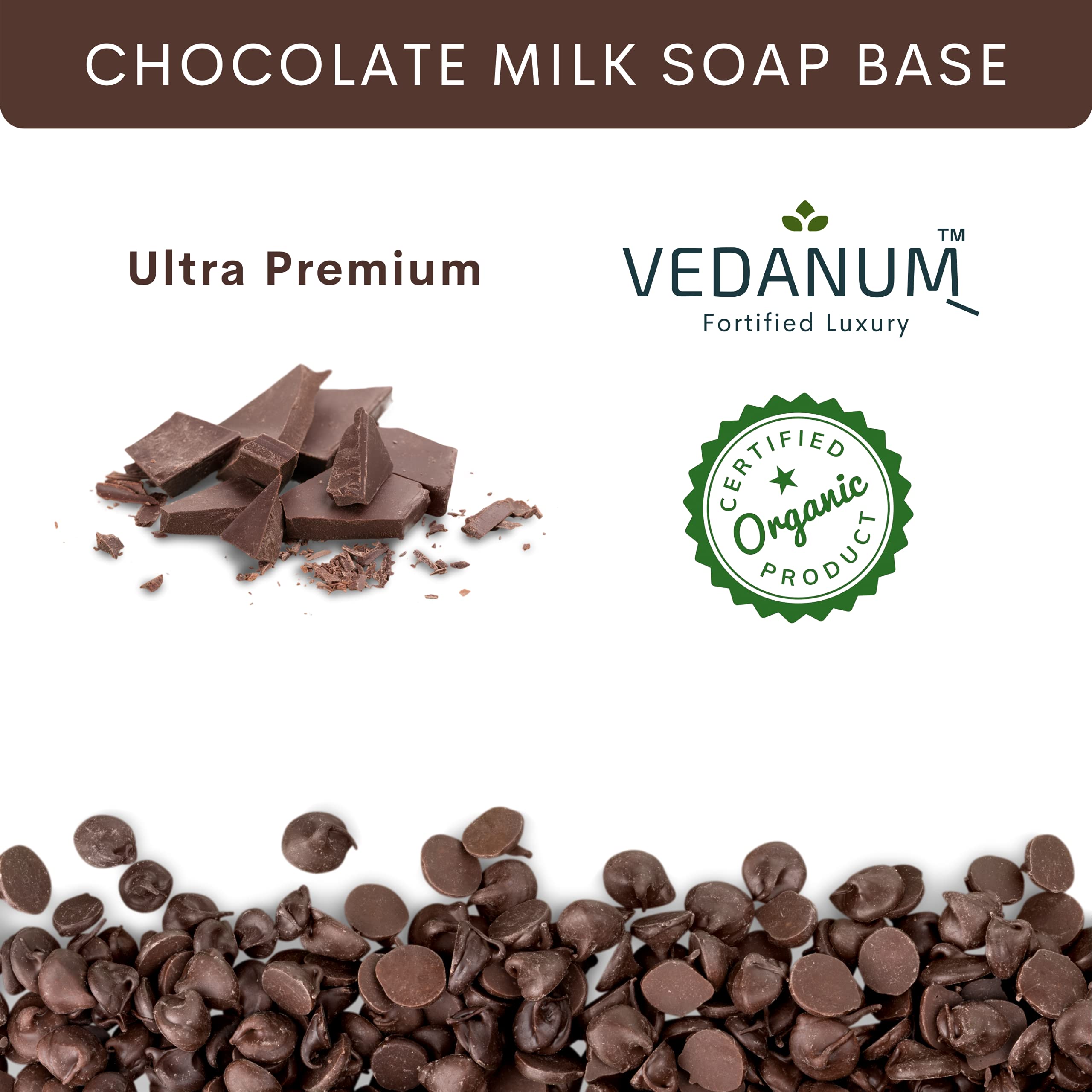 VEDANUM Natural Chocolate Cocoa Butter Melt & Pour Soap Base - Sulfate & Paraben Free, 500g for DIY Soap Making | Moisturizing Handmade Soap for Spa, Gifts & Home Use