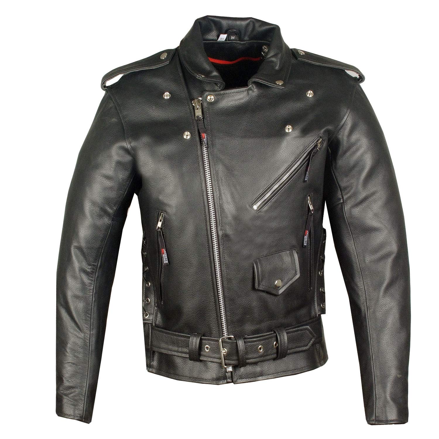 Premium Men's Real Buffalo Leather Motorcycle Jacket - ICONIC Brando Biker Jacket with Side Laces & Concealed Carry Pockets, All-Season Black XL - Perfect for Riding, Casual Wear & Outdoor Adventures