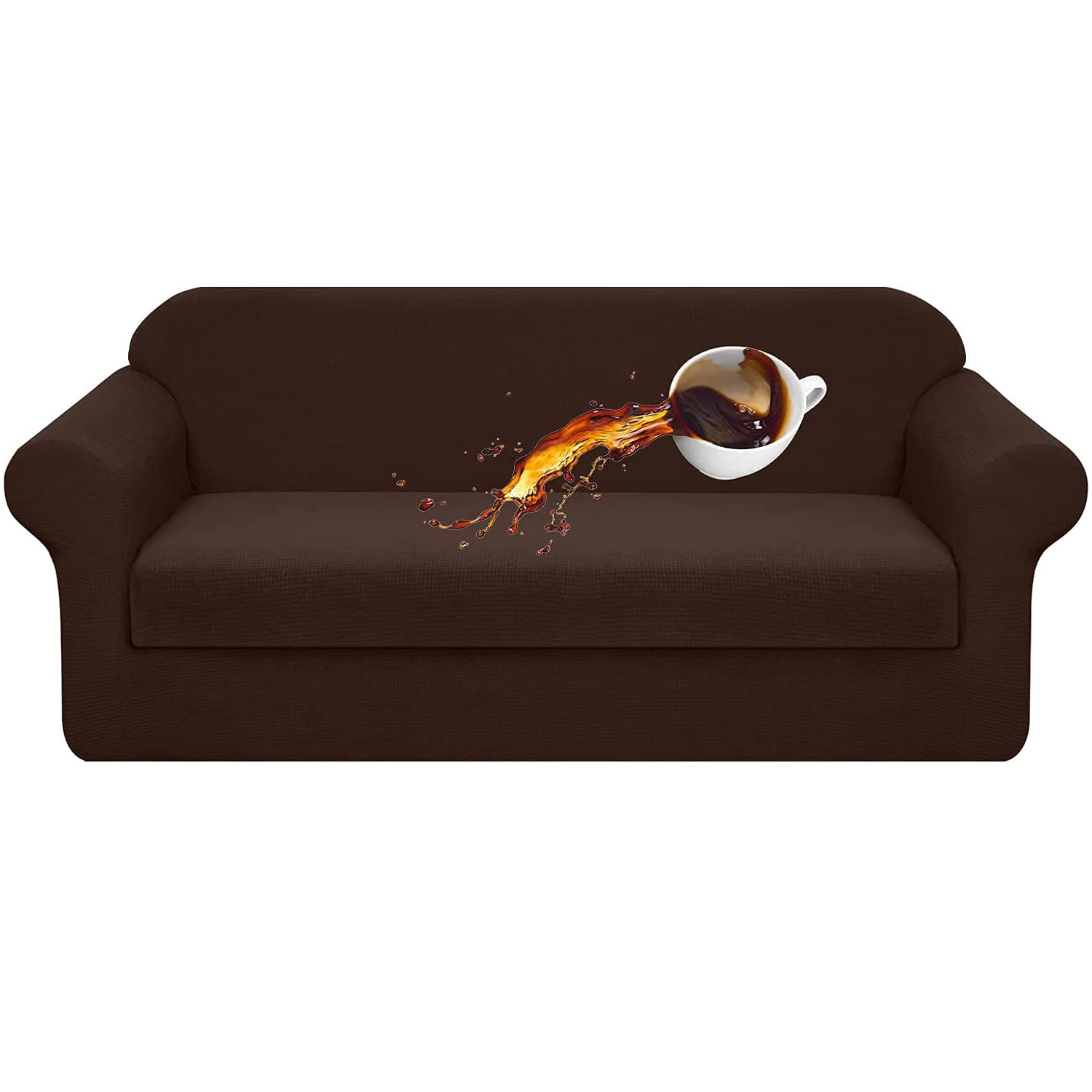 ZYXFYY Waterproof 4-Seater Sofa Slipcover - Dark Brown Pure Color Couch Cover with Large Seat Cushion Protector | Furniture Protector for Living Room, Family Gatherings & Pet-Friendly Homes