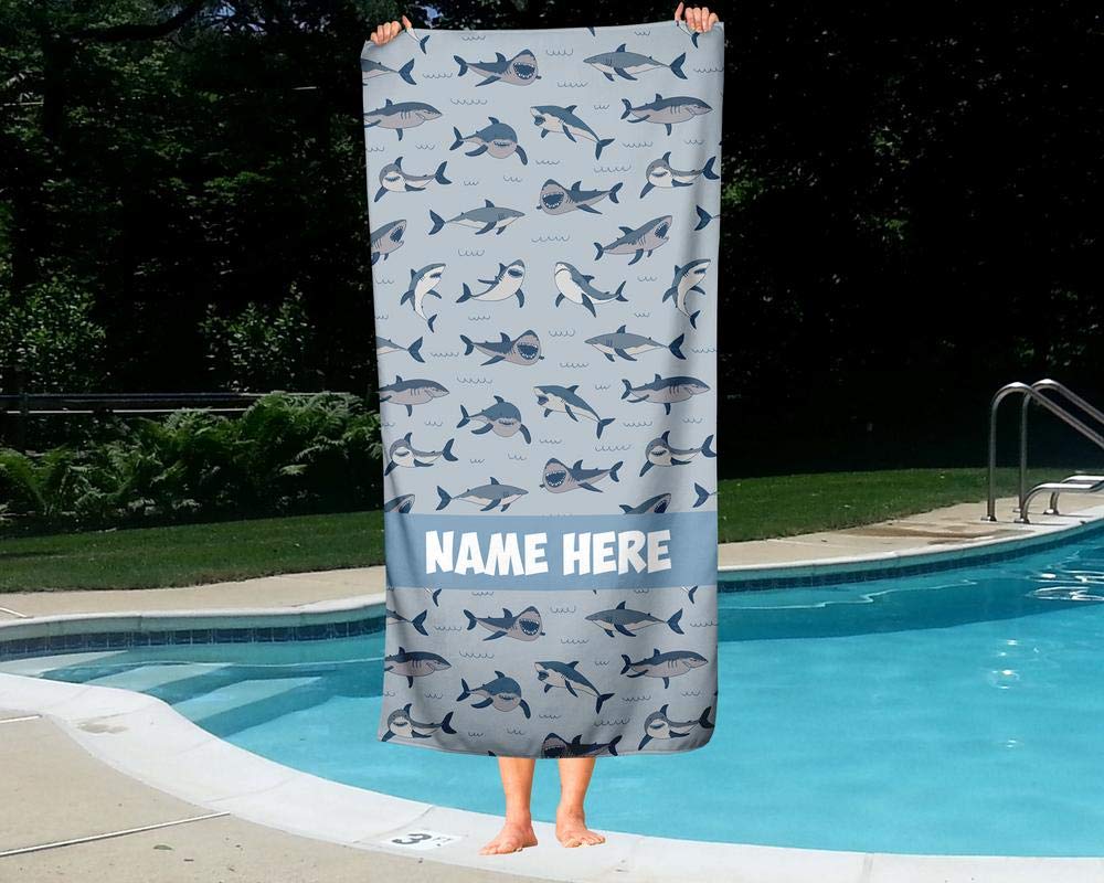 Custom Personalized Shark Pattern Towel for Kids & Adults - Soft Absorbent Travel, Beach, Pool & Bath Towel for Toddler, Baby, Boys & Girls | Perfect for Swimming, Vacation & Bath Time