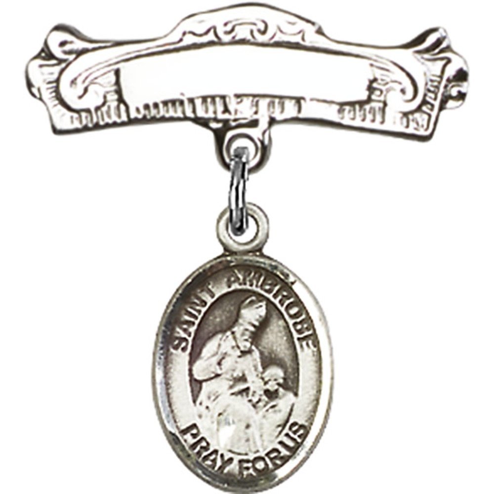 Sterling Silver Baby Badge with St. Ambrose Charm - 7/8