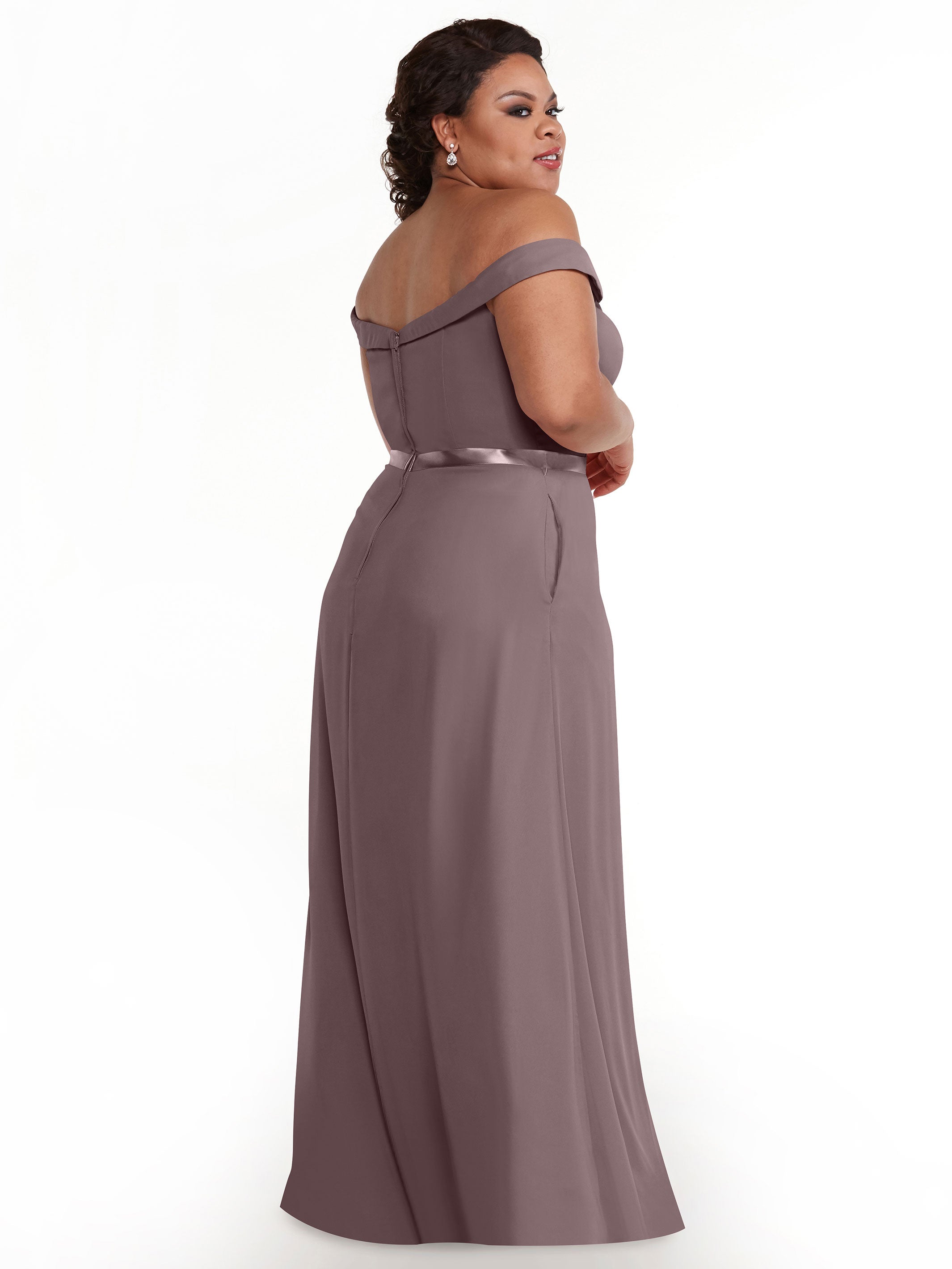 Elegant 80145 Off-The-Shoulder Chiffon A-Line Bridesmaid Dress with Sash - Perfect for Weddings, Formal Events & Special Occasions