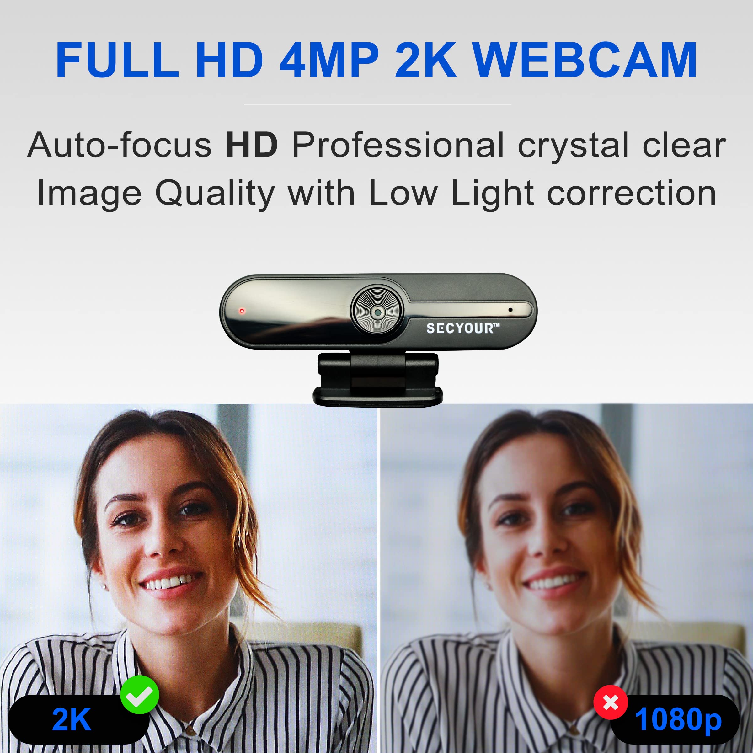 SecYour 4MP 1080p Full HD USB Webcam with Built-in Microphone - Noise Cancelling Web Camera for PC, Laptop, Gaming, Live Streaming & Video Conferencing - 30FPS, 85° Wide Angle with Mini Tripod - Perfect for Zoom Meetings, Twitch Streaming & Remote Work