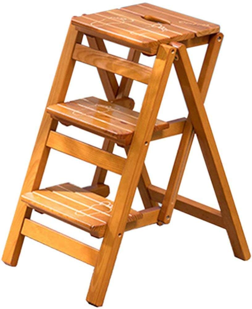 NEVKA Solid Wood Folding Step Stool - Multifunctional Ladder Stool with Flower Shelf for Home, Kitchen, Library, Storage (42×56×66cm) - Perfect as Step Stool, Bookshelf Helper & Decorative Plant Stand