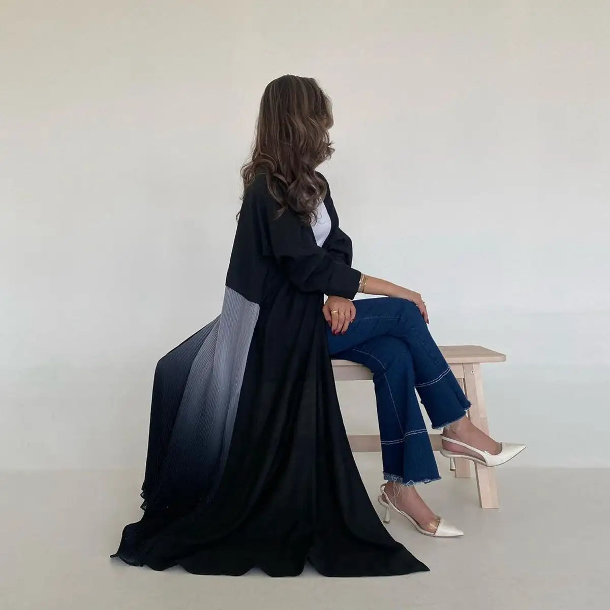 Elegant Chiffon Pleated Cardigan Open Abaya Dress for Women - Lightweight Cover-Up for Modest Fashion, Prayer, and Special Occasions