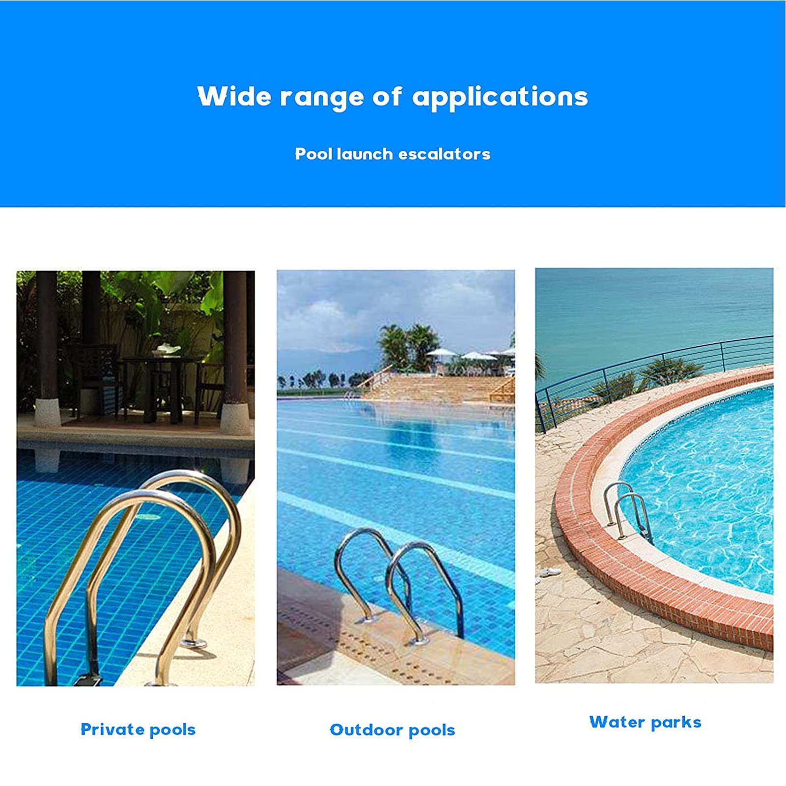 Stainless Steel Pool Handrail with Blue Grip Cover - Rustproof Swimming Pool Safety Railing with Drill Bit Screws - Perfect for Inground Pools, Spas, and Aquatic Therapy Areas