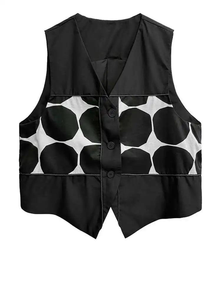Plus Size Black Polka Dot Vest & Wide Leg Pants 2-Piece Set - Women's Fashion V-Neck Sleeveless Outfit for Spring/Fall 2025 | Office Wear, Casual Chic, Party Outfit