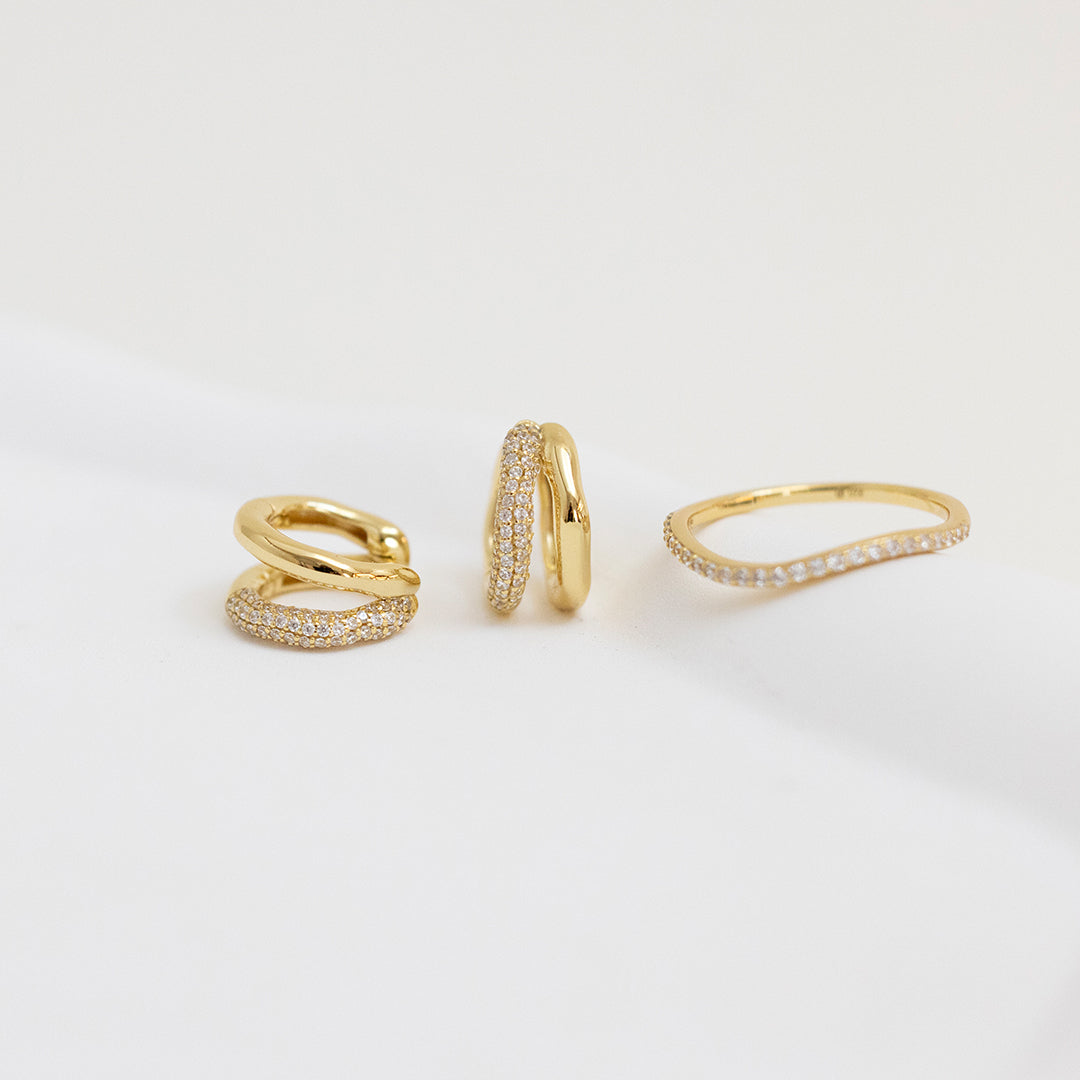 Monroe Pavé Double Huggie Hoop Earrings for Women - 14K Gold Plated Cubic Zirconia Huggies for Everyday Wear & Special Occasions