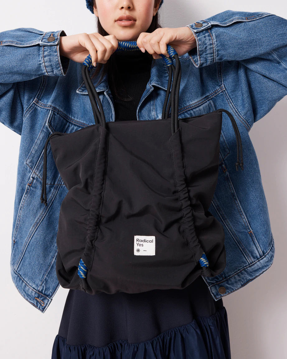 Reframe Ruched Recycled Nylon Tote Bag for Women - Eco-Friendly Black Handbag for Work, Travel & Shopping