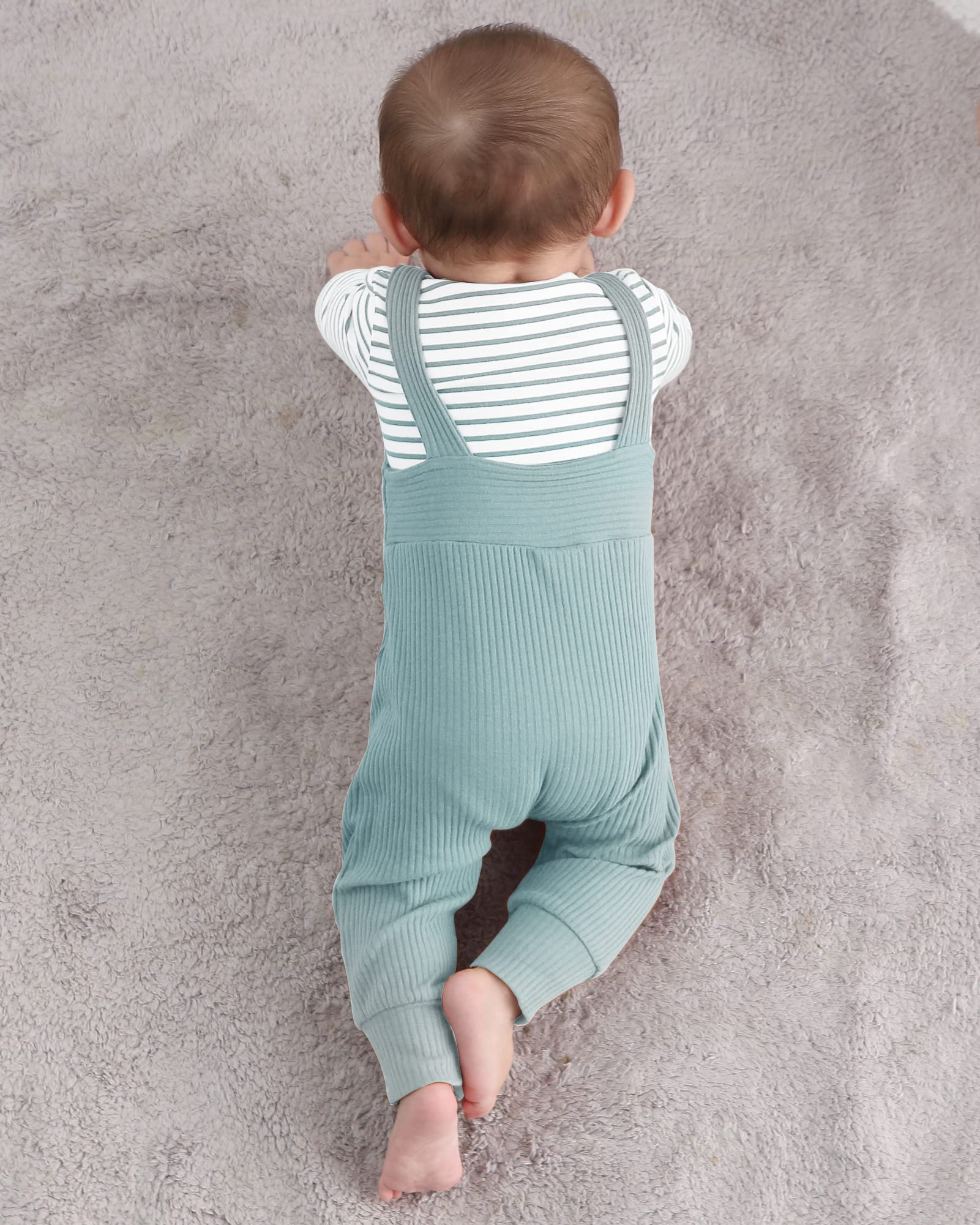 YUEMION Baby Boy Clothes 2-Piece Stripe Romper Set - Soft Cotton Newborn Outfits 0-24 Months | Cute Toddler Overalls for Playtime, Photo Shoots & Daily Wear
