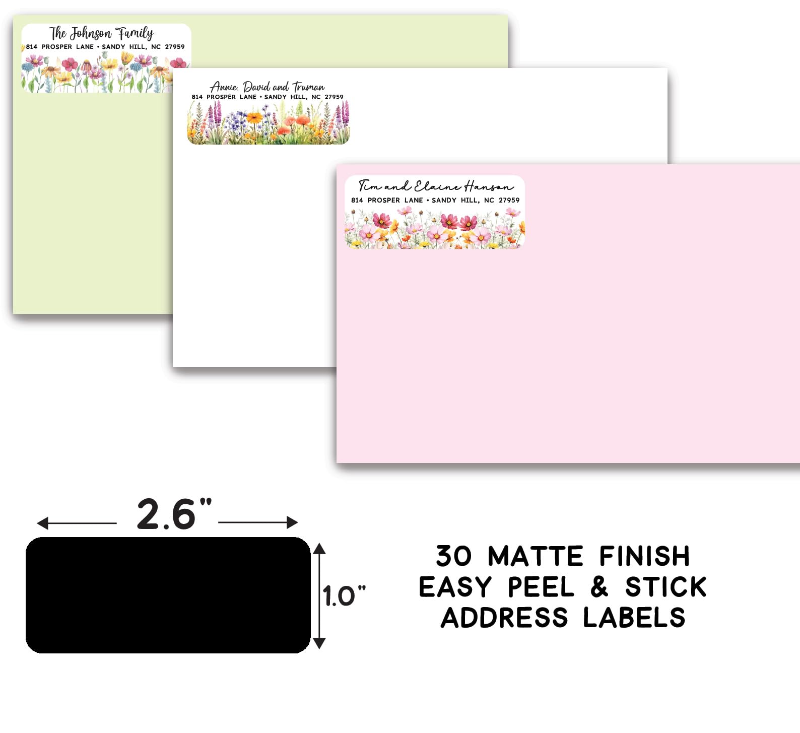 Custom Wildflower Address Labels - 60 Personalized Floral Mailing Stickers for Envelopes & Packages | Self-Adhesive Rectangle Name Stickers for Spring & Summer | Perfect for Wedding Invitations, Greeting Cards & Business Correspondence