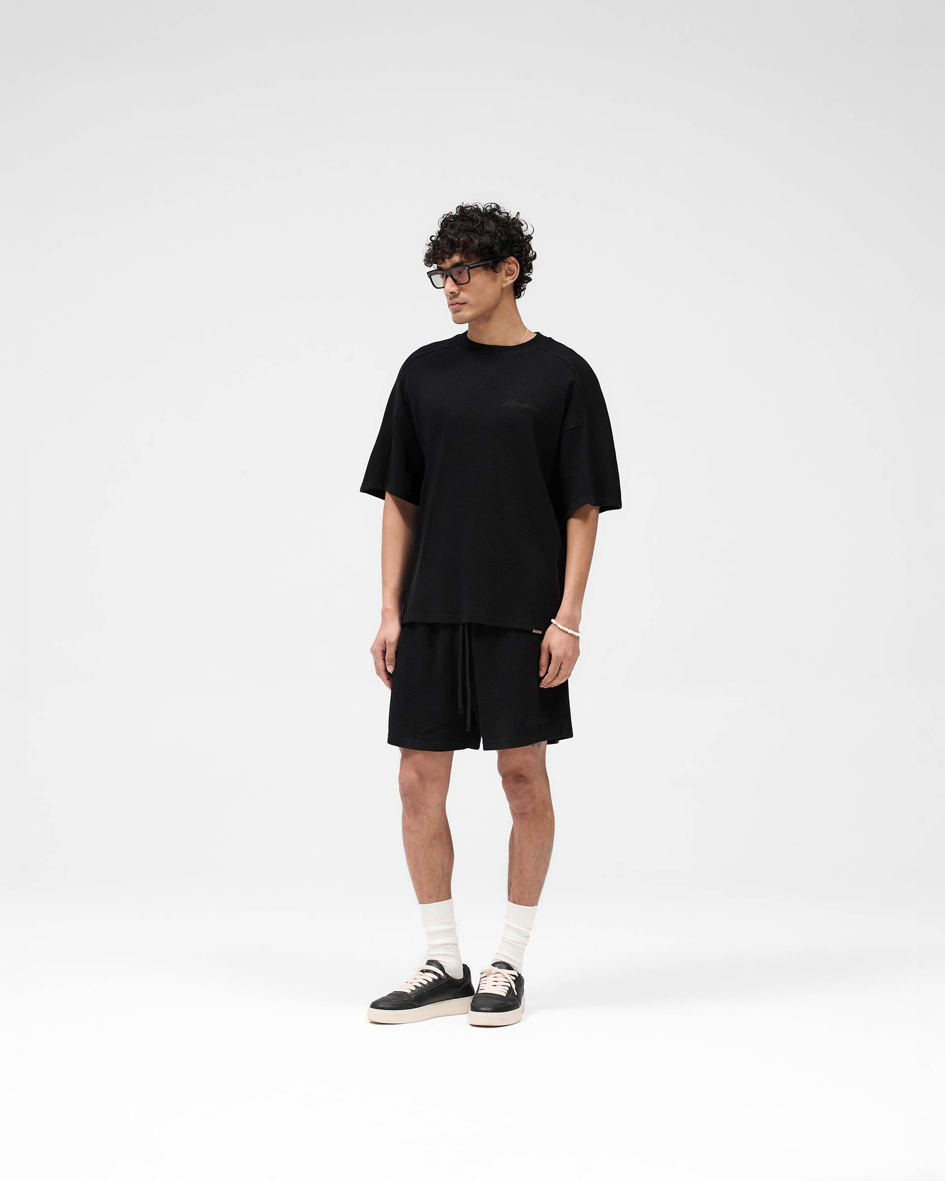 Waffle T-Shirt for Men & Women - Soft Breathable Cotton Crewneck Tee - Jet Black - Perfect for Casual Wear, Layering & Everyday Comfort