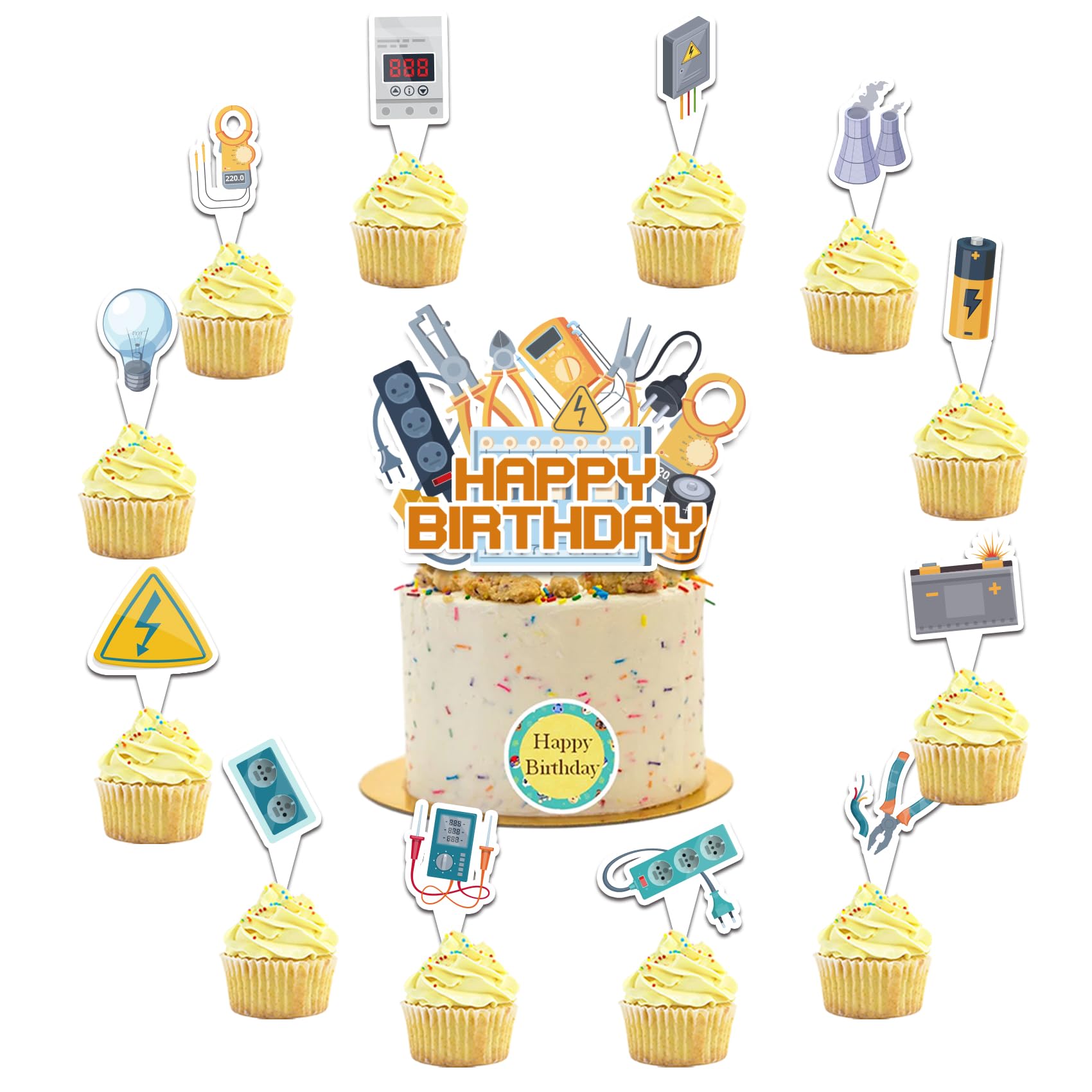 25 Pcs Electrician Cake Toppers - Lineman & Power Themed Cupcake Decorations for Electrician Birthday Party, Retirement Celebration & Appreciation Gifts - Funny Electrical Worker Party Supplies for Cakes, Cupcakes & Desserts