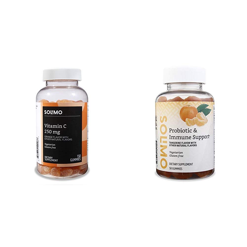 Solimo Vitamin C 250mg Gummies for Immune Support - 150 Count (75 Servings) & Probiotic with Echinacea - 2 Billion CFU - 50 Gummies - Delicious Berry Flavor - Daily Immune Booster for Adults & Kids - Perfect for Travel, Work & School Lunchboxes
