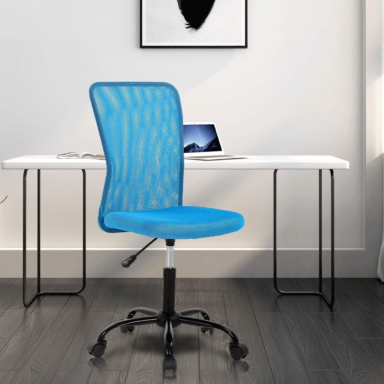 Ergonomic Home Office Chair - Adjustable Height Mid Back Mesh Computer Desk Chair for Students & Professionals, No Armrest Modern Task Swivel Rolling Chair - Blue - Perfect for Small Offices & Study Rooms