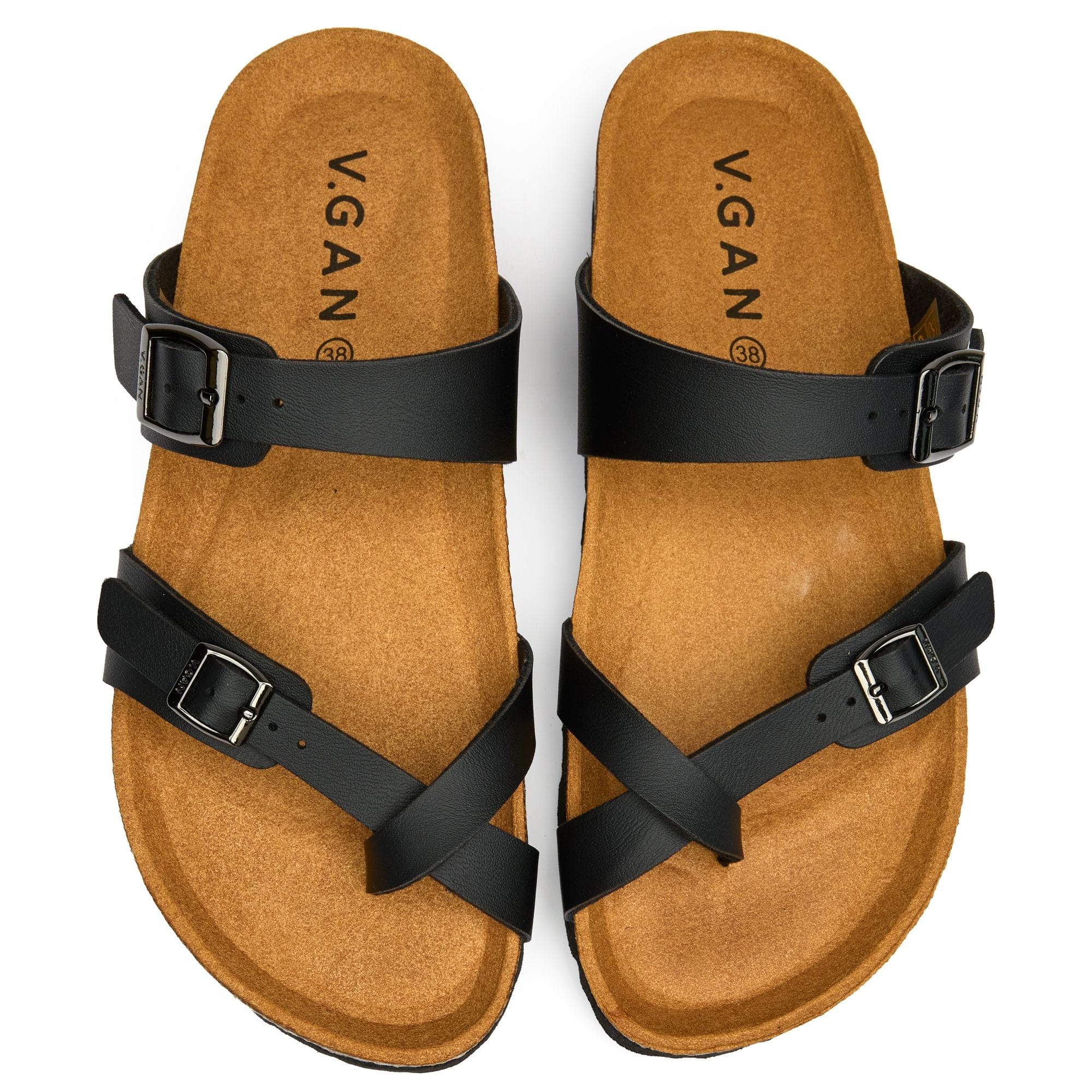 Women's Comfort Vegan Leather Sandals with Cushioned Footbed - Black | Casual Walking, Beach, Travel & Everyday Wear