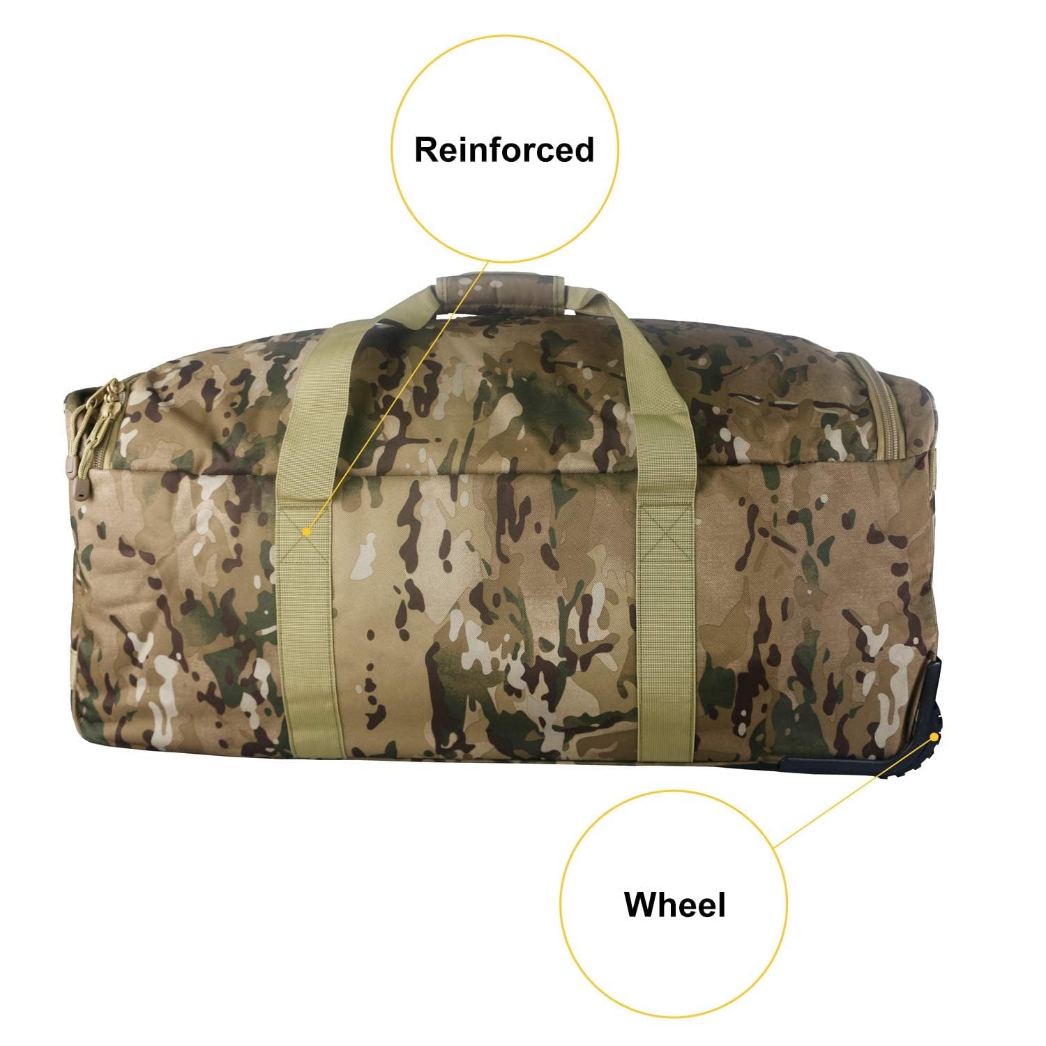 Military Tactical Duffle Bag - Heavy Duty Wheeled Deployment Bag for Camping, Hiking & Travel - Large Camouflage Gear Storage (Perfect for Outdoor Adventures & Military Use)