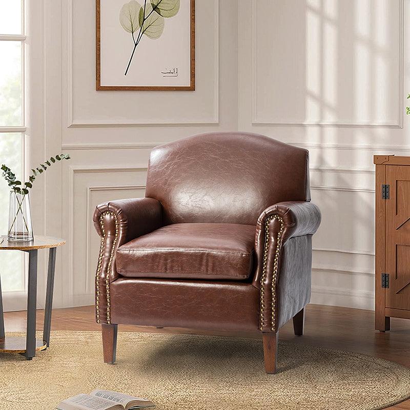 Gianfranco Vegan Leather Armchair with Sturdy Wooden Legs - Modern Vegan Leather Lounge Chair for Living Room, Office & Reading Nook - Eco-Friendly Faux Leather Accent Chair