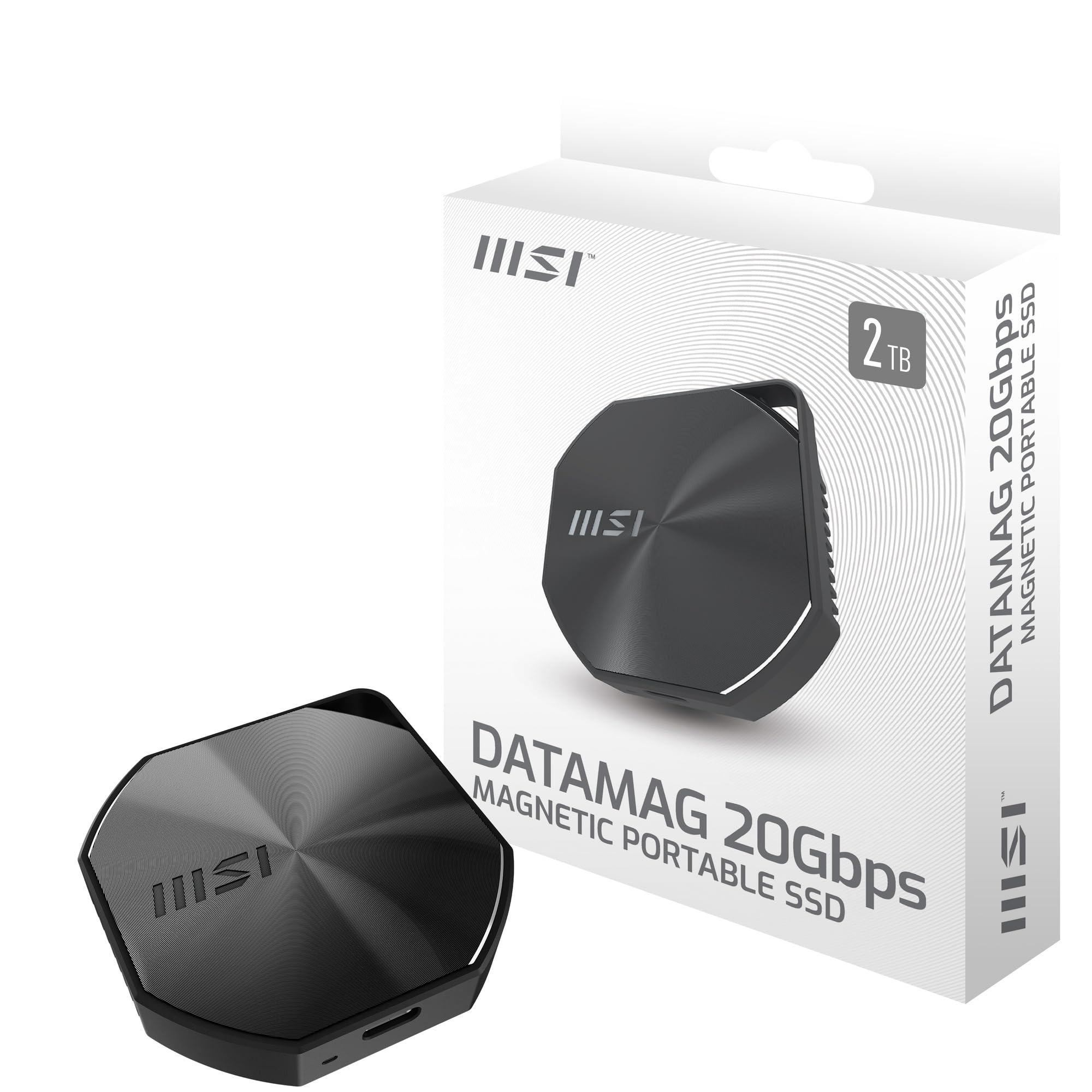 MSI DATAMAG 20Gbps 2TB Portable SSD - Ultra Fast External Solid State Drive with 1600MB/s Speed, USB-C 3.2 Gen2x2 - Perfect for Gaming Laptops, Video Editing, Photography & Data Backup (Black)