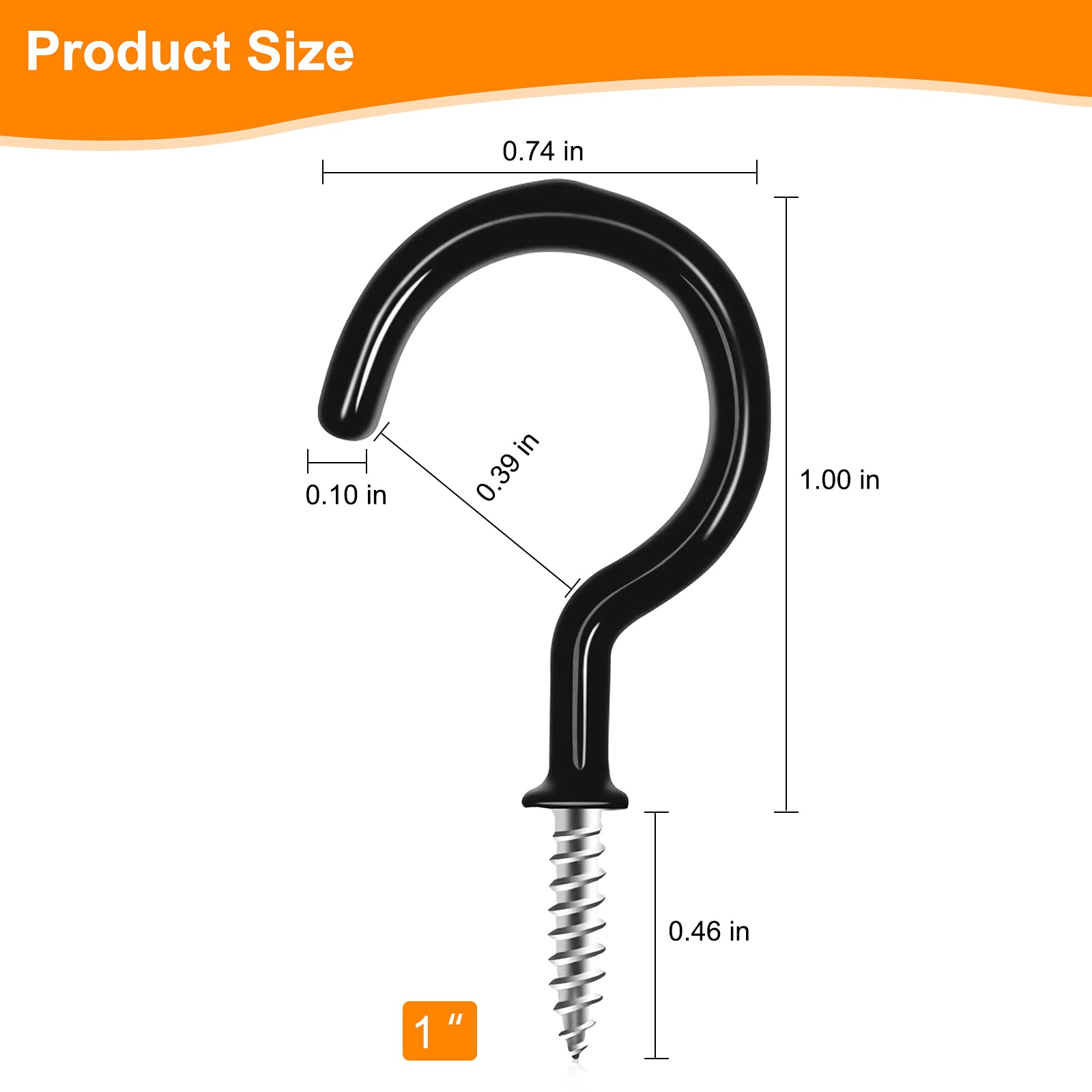 1 Inch Black Vinyl Coated Cup Screw Hooks - 100 Pack Heavy Duty Ceiling Hooks for Plants, Wind Chimes & Kitchen Storage - Indoor Outdoor Hanging Solution for Home, Garden & Garage Organization