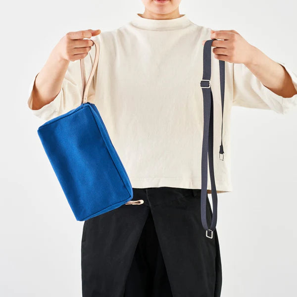 Kurashiki Hampu Canvas 2-Way Handbag & Shoulder Pouch - Bluish Gray Japanese Canvas Crossbody Bag for Women | Perfect for Work, Travel & Everyday Use
