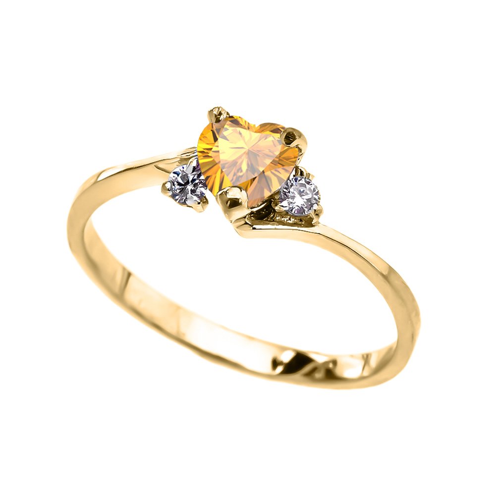 10k Yellow Gold November Birthstone Heart Ring with Cubic Zirconia - Dainty Modern Promise Ring for Women, Proposal Gift, Anniversary Jewelry (Perfect for Birthdays, Engagements & Special Occasions)
