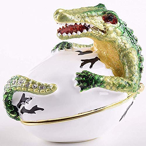 Keren Kopal Alligator Trinket Box - Faberge Style Jewelry Storage with Austrian Crystals, Unique Home Decor for Vanity, Dresser & Gift Giving