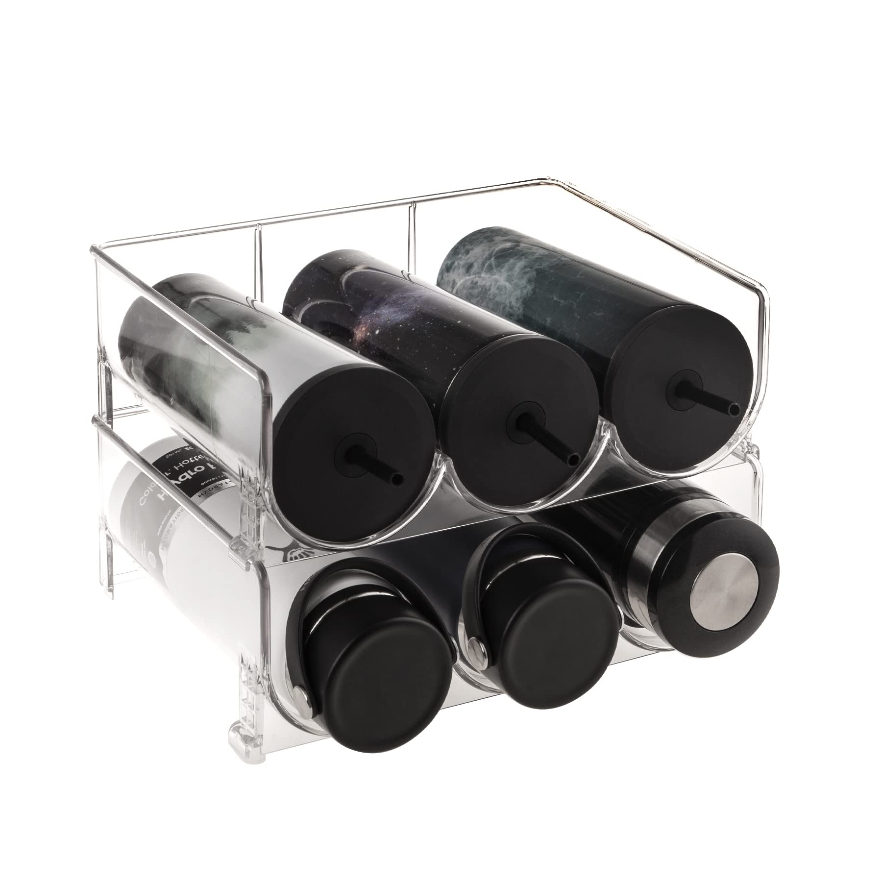 Stackable Water Bottle Organizer for Kitchen Cabinet - 2 Pack Space Saving Cup Holder for Tumbler, Starbucks Cups & Drinkware - Perfect for Pantry, Office or RV Organization