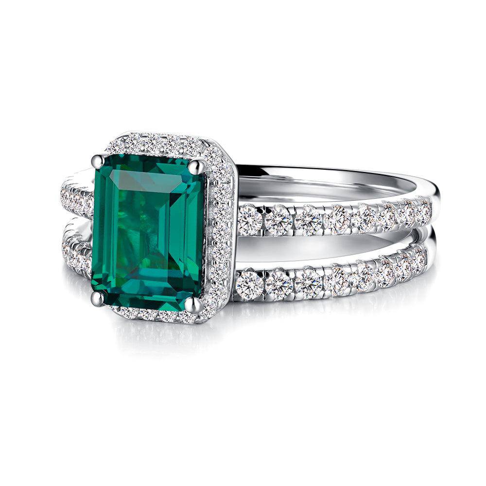 2 CT. Lab Grown Emerald Engagement Ring & Wedding Band Set - Eco-Friendly Gemstone Jewelry for Proposals, Anniversaries & Bridal Gifts