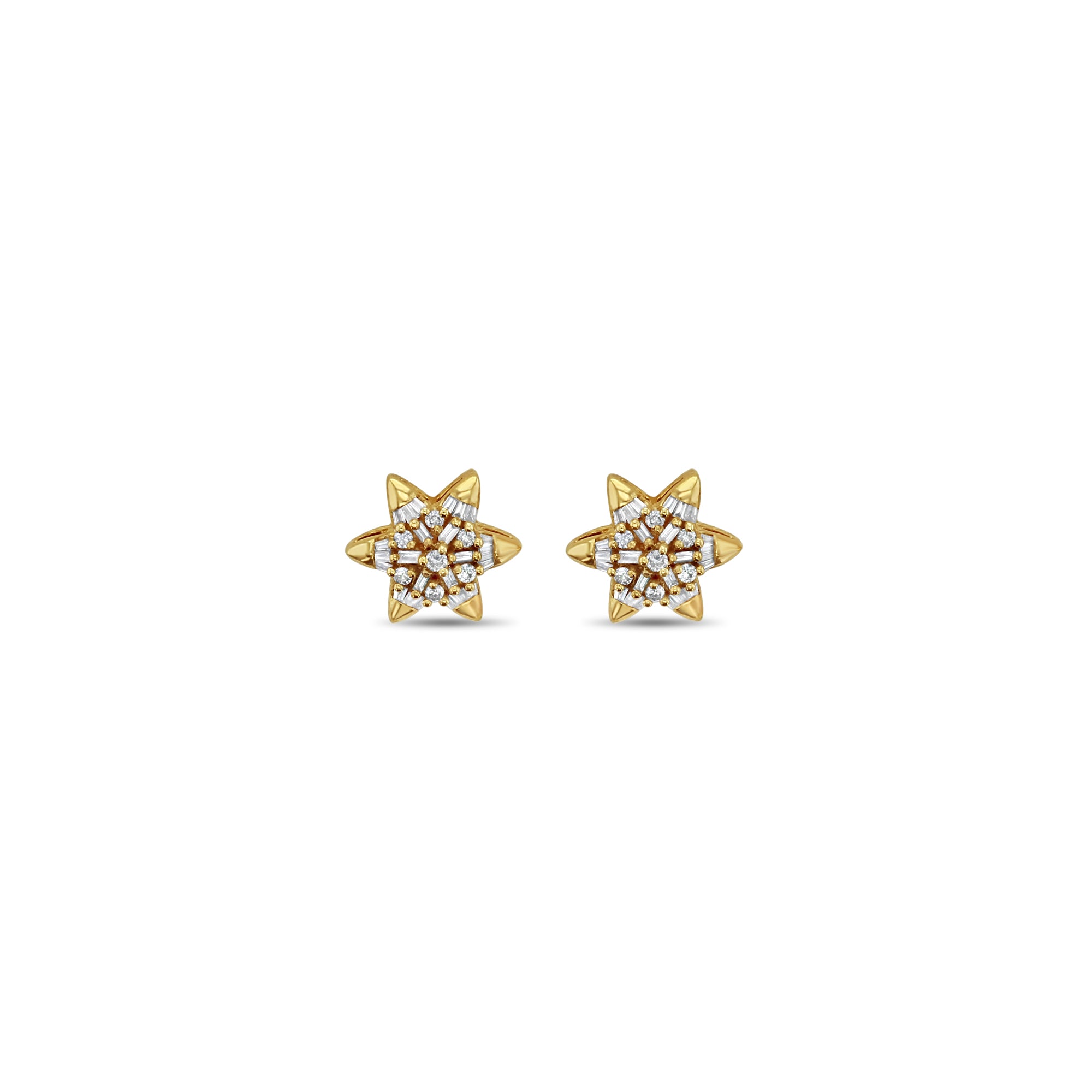 14K Yellow Gold Star Shaped Baguette Diamond Earrings .77cttw - Perfect for Anniversary Gifts, Wedding Jewelry & Special Occasions