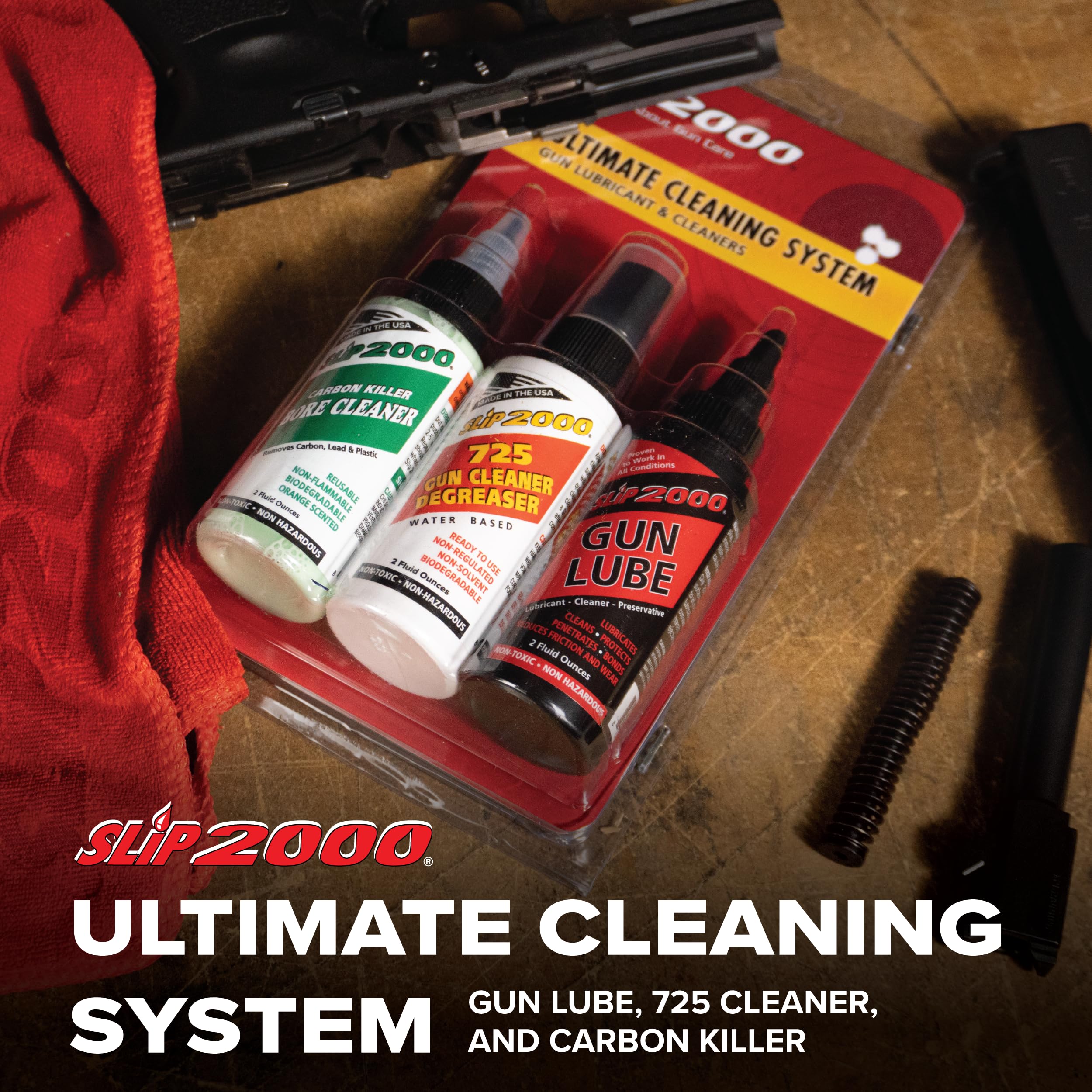 SLIP 2000 Ultimate Gun Cleaning Kit - Includes Gun Lube, 725 Gun Cleaner & Carbon Killer Bore Cleaner - Combo Pack for Firearm Maintenance & Protection | Perfect for Hunting, Shooting Range & Gun Enthusiasts