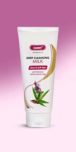Sunny Deep Cleansing Milk with Aloe Vera - Gentle Makeup Remover & Skin Soother for Sensitive Skin | Deep Cleanses Pores, Removes Dirt & Makeup | Hydrates & Calms Irritation | Perfect for Daily Skincare Routine | 100ml (Pack of 2)
