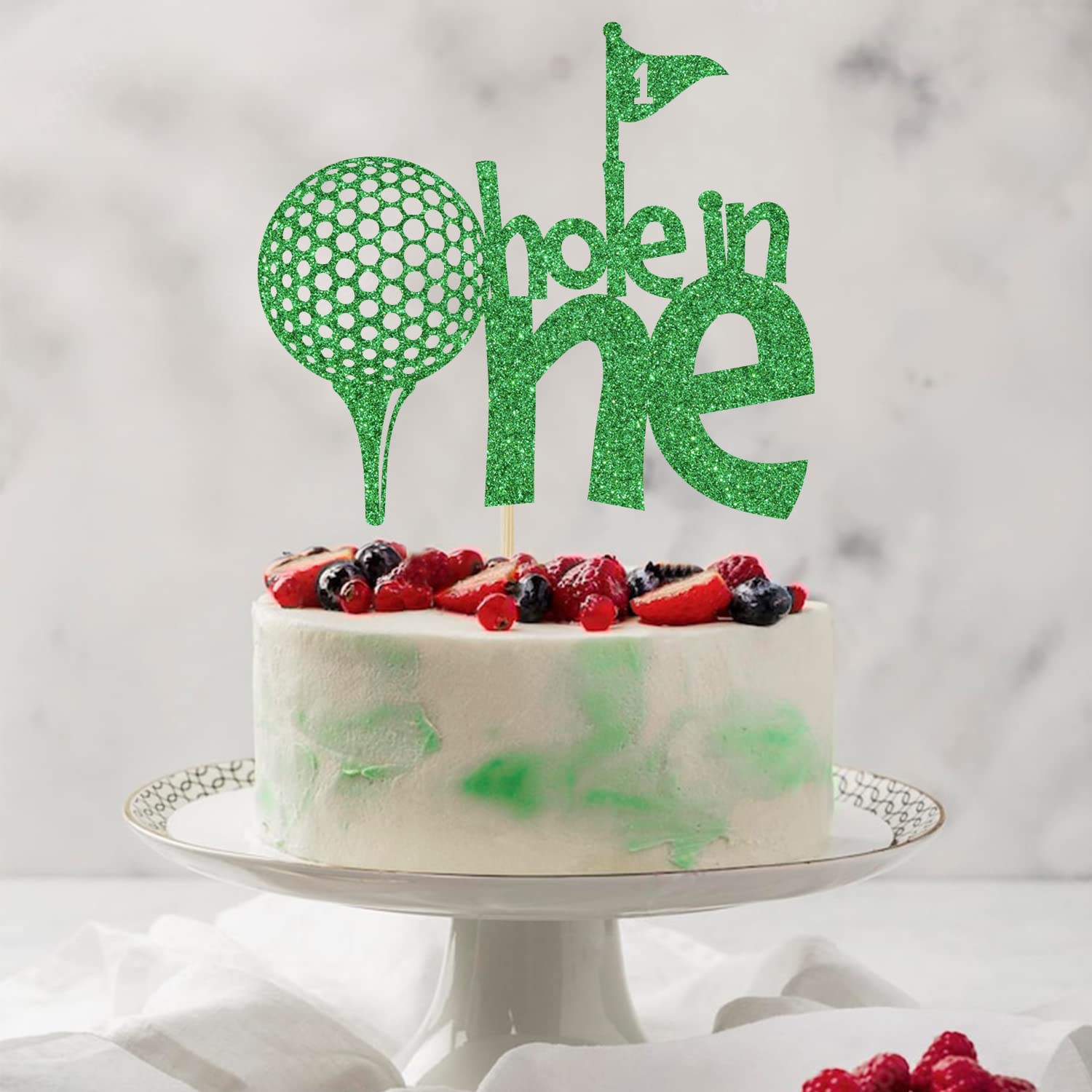 Golf Hole in One Cake Topper - Green Glitter 1st Birthday Cake Decor for Boys & Girls | Perfect for Golf-Themed Birthday Parties & Baby Showers