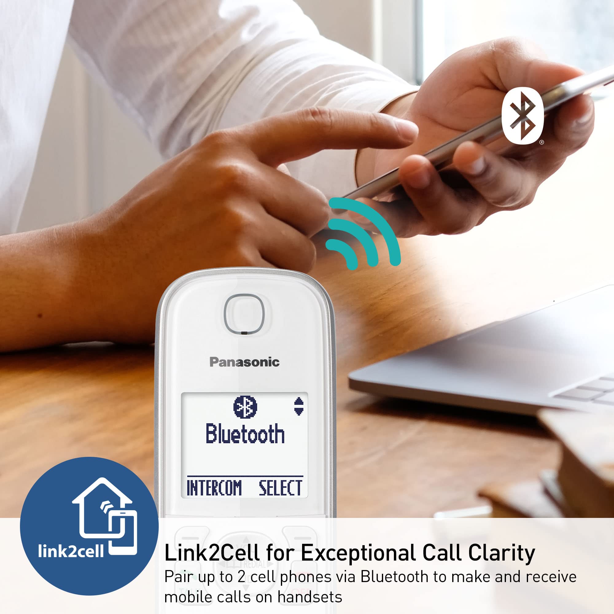 Panasonic KX-TGD864W Cordless Phone System - 4 Handsets, Answering Machine, Bluetooth Link2Cell, Voice Assistant & Call Blocking | Home & Office Communication Solution (White)