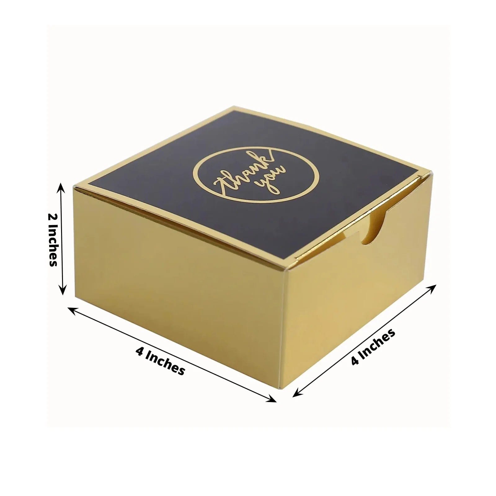 25 Pack 4x4 Inch Square Favor Boxes with Thank You Print - Gold and Black Gift Holders for Weddings, Parties & Special Events