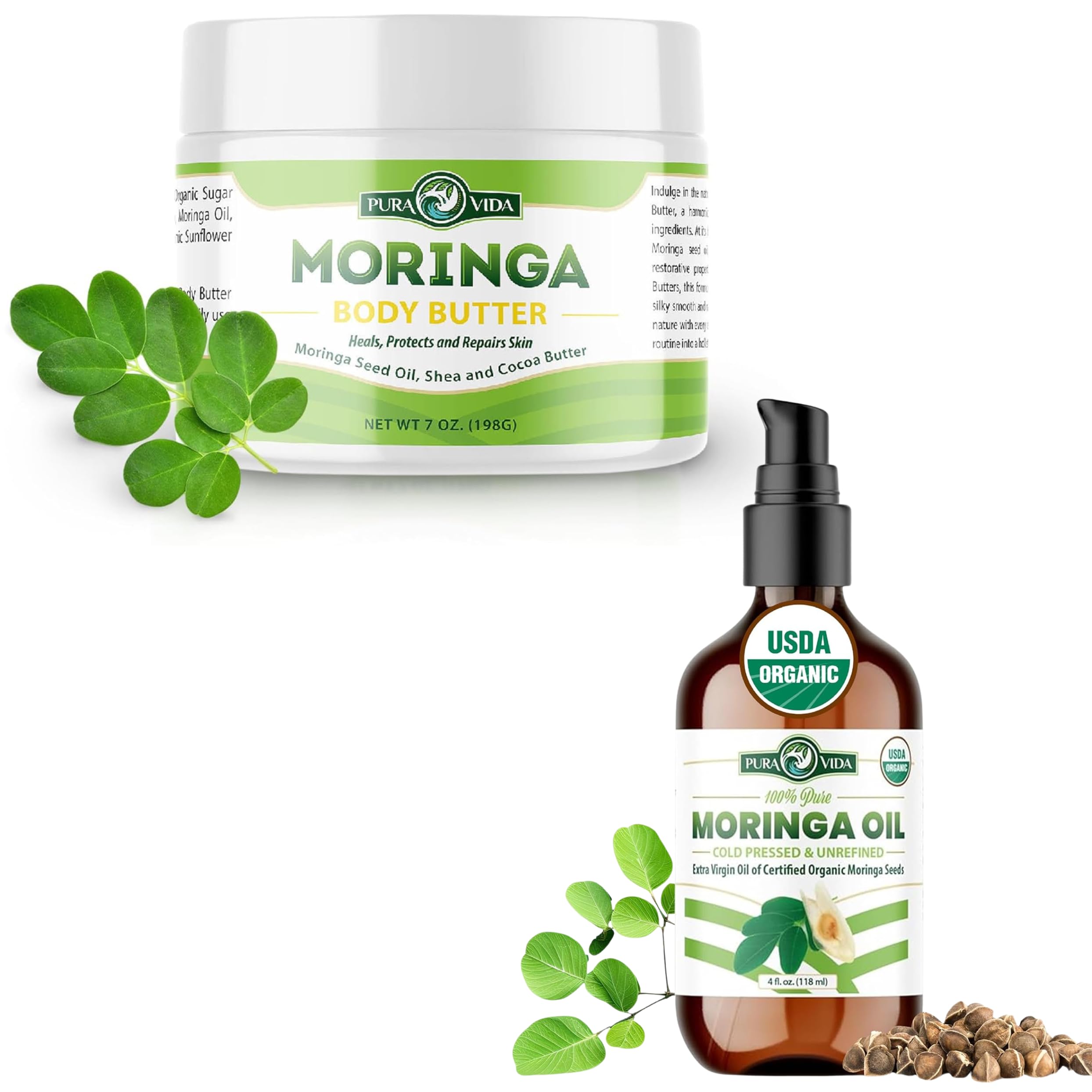 100% Pure Organic Moringa Oil Body Butter for Dry Skin - USDA Certified with Vitamin A, C & E | Nourishing Moisturizer for Face, Hair & Nails | Perfect for Daily Skincare Routine & Spa Treatments