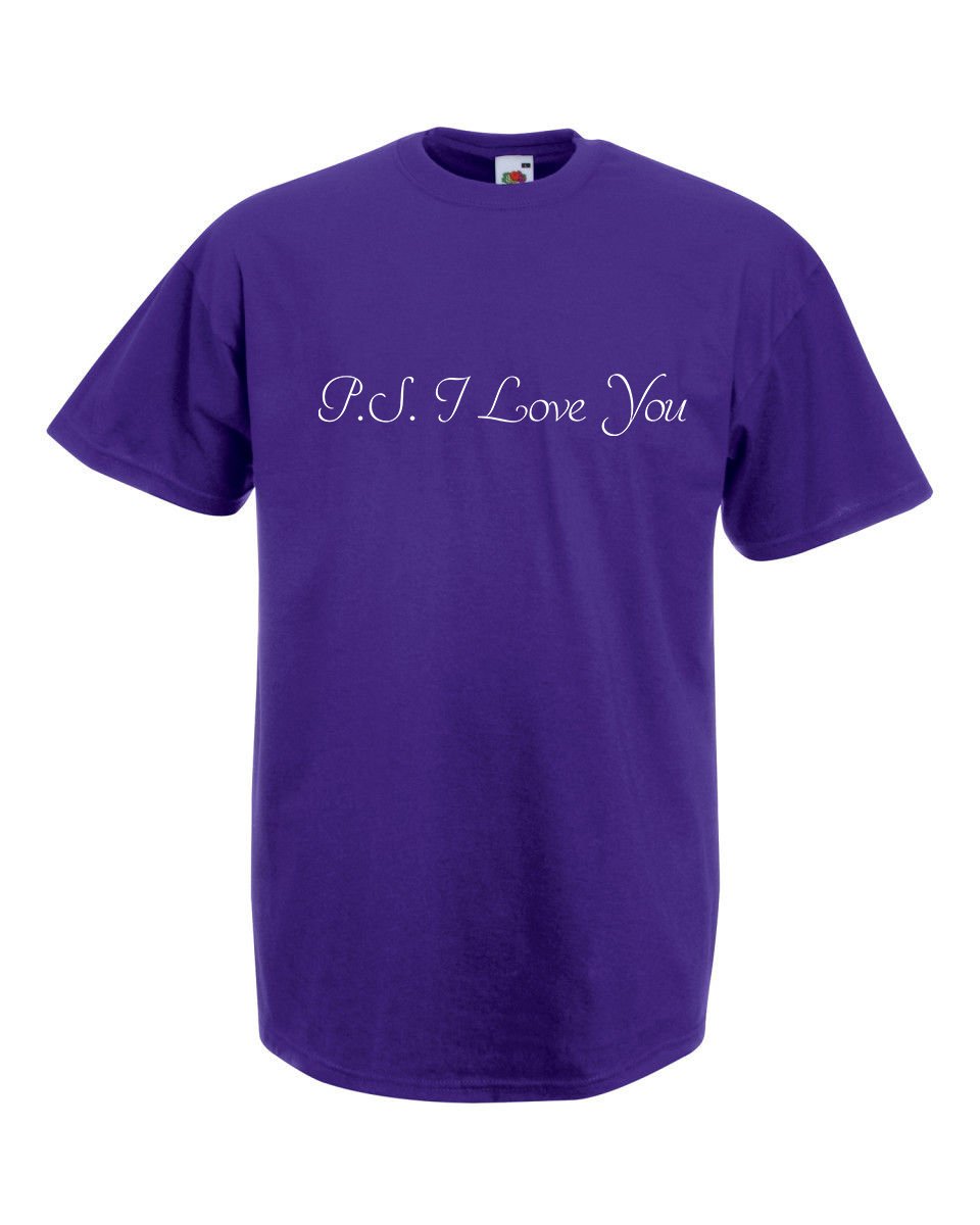 Men's Romantic 'P.S. I Love You' Quote T-Shirt - Motivational Cotton Tee for Couples, Anniversaries & Date Nights