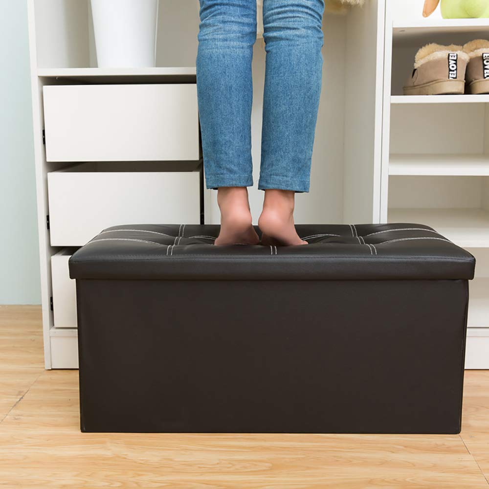 FOME PU Leather Storage Ottoman Cube - Foldable Foot Stool with Thickening Sponge, Toy Chest & Quick Assembly (43.3x14.9x14.9in) - Perfect for Living Room, Bedroom & Nursery Organization