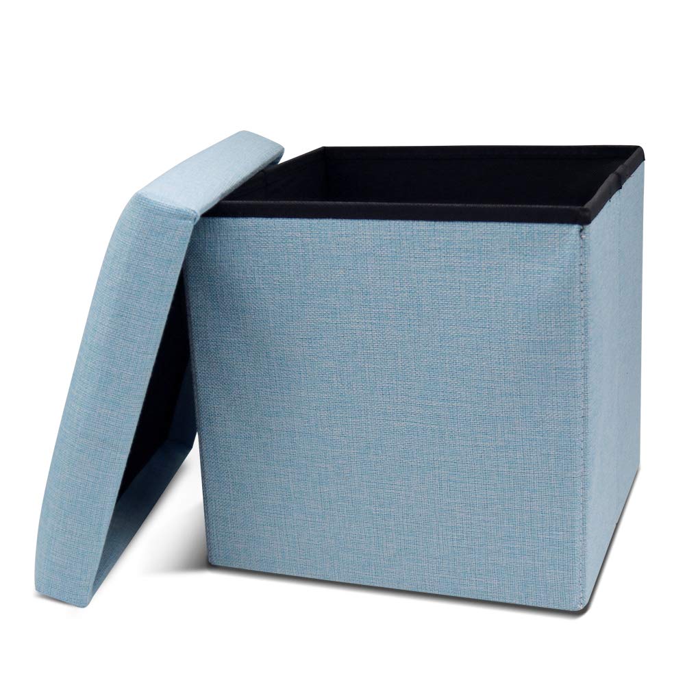 15x15x15 Inch Blue Folding Storage Ottoman Cube with Memory Foam - Multi-Functional Foot Rest, Seat & Space-Saving Storage Solution for Living Room, Bedroom & Office