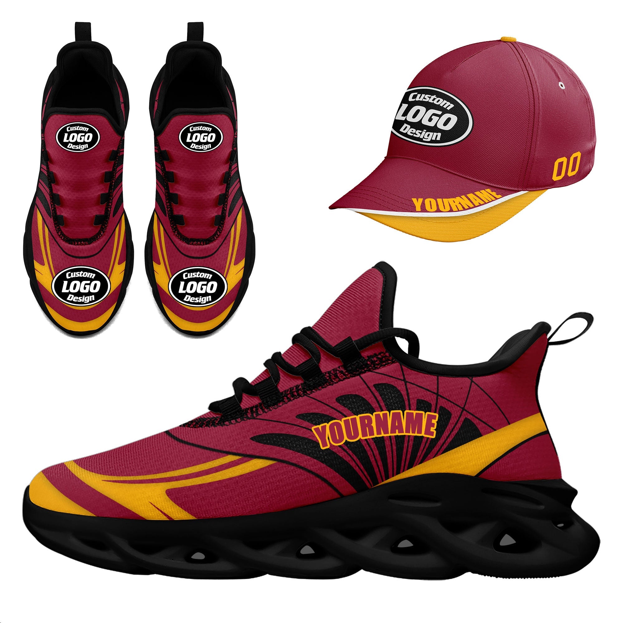 Custom MaxSoul Shoes and Hat Combo - Personalized Athletic Set JH D020105 for Running, Gym Workouts & Casual Streetwear Fashion