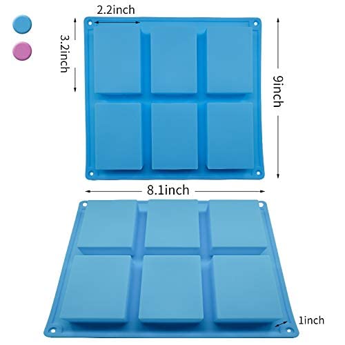 2-Pack Rectangle Silicone Soap Molds - 6-Cavity Baking Pans for DIY Soap Making, Cake Decorating, Chocolate & Ice Cube Trays (Pink & Blue) - Perfect for Handmade Crafts, Home Baking & Gift Making