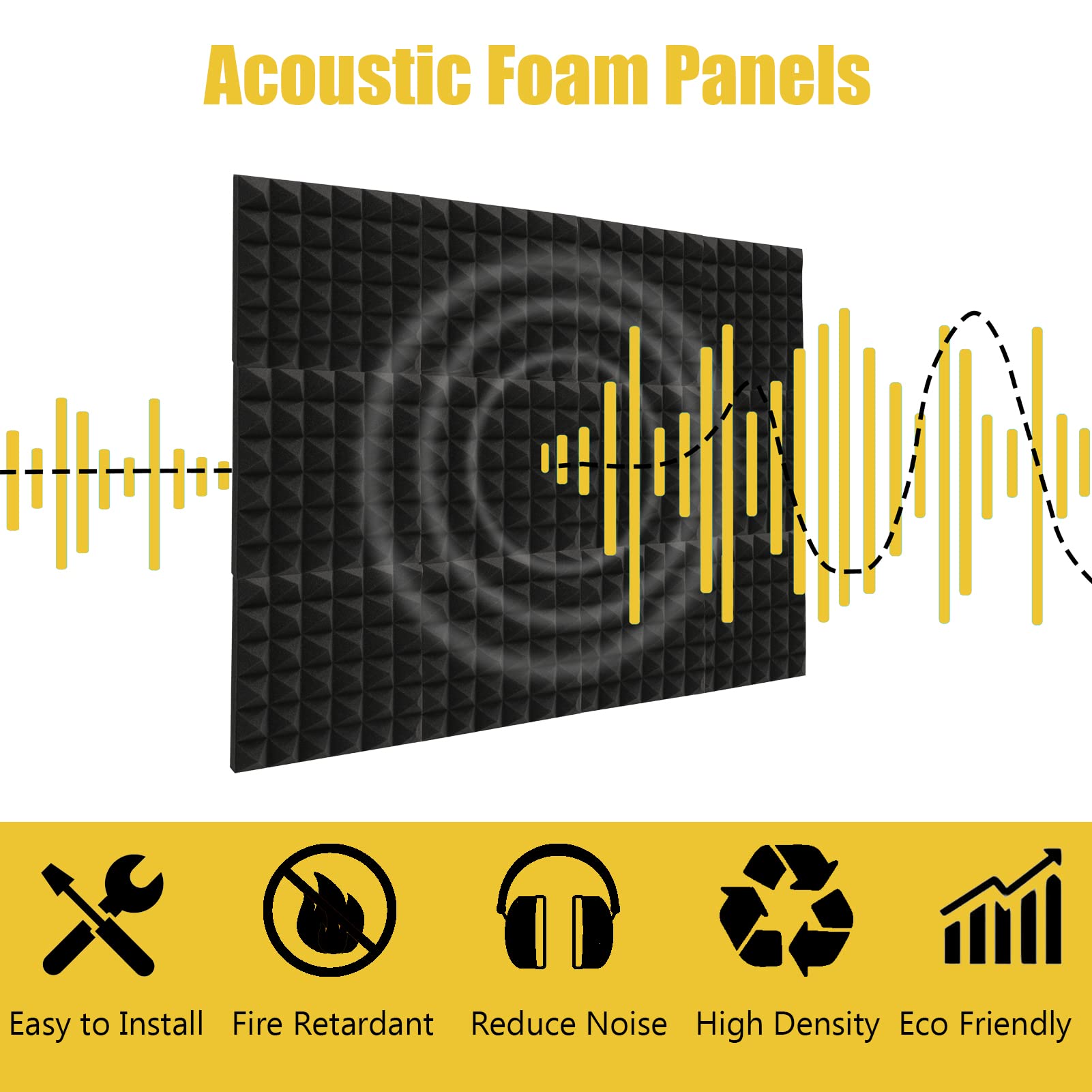 SK Studio 24 Pack Acoustic Foam Panels - Fireproof Pyramid Soundproofing Tiles for Home Studio, Office & Music Room (19.7