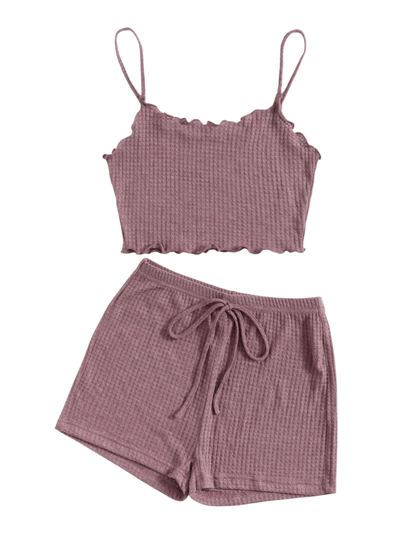 Floerns Women's Waffle Knit Cami Crop Top & High Waist Shorts 2-Piece Lounge Set - Summer Casual Outfit for Yoga, Running, Beach & Streetwear
