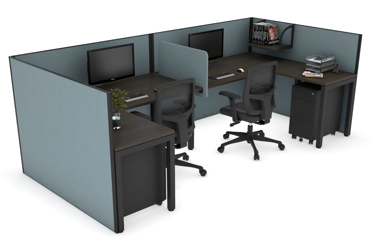 Quadro Square Legs 2-Person Corner Workstation - U-Shaped Black Frame Office Desk [1600L x 1800W with Cable Management] for Home Office & Workspace Setup