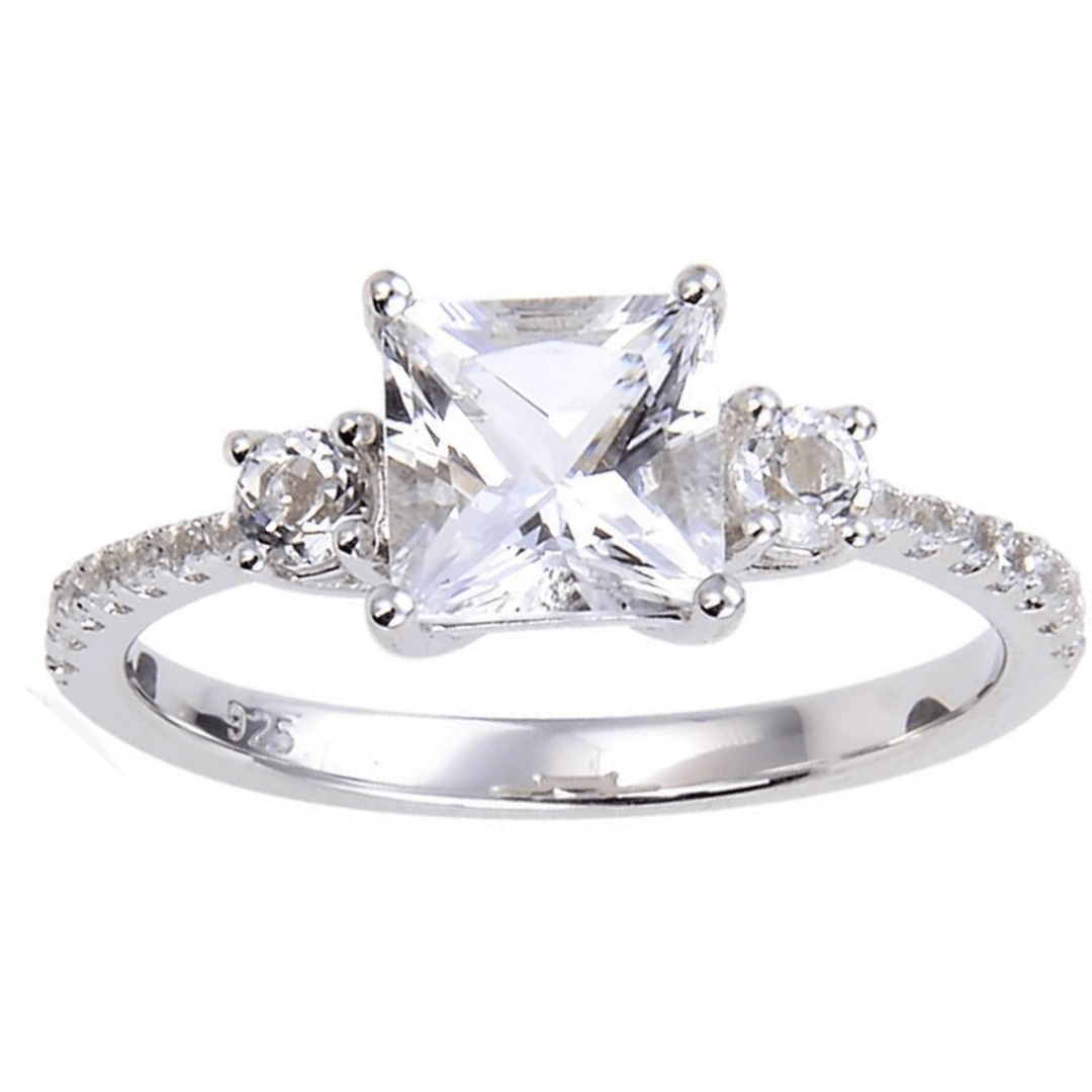 White Topaz Three Stone Engagement Ring – Elegant Wedding & Proposal Jewelry for Women – Perfect for Anniversaries, Valentine's Day & Special Occasions