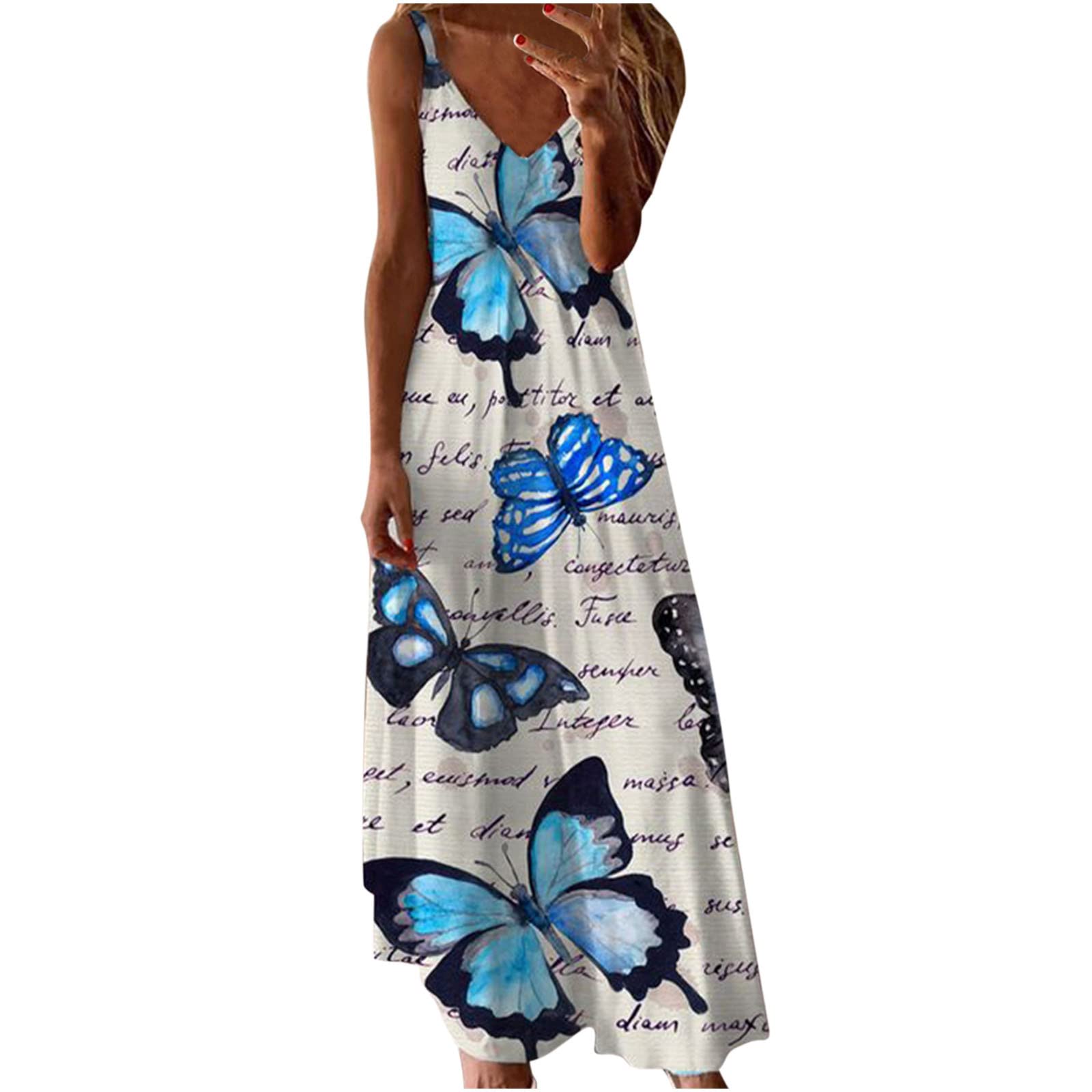 Floral Print Maxi Summer Dress for Women - Spaghetti Strap V-Neck Boho Sundress, Sleeveless Beach Dress, Loose Long Cami Dress for Vacation, Pool Party & Casual Outings